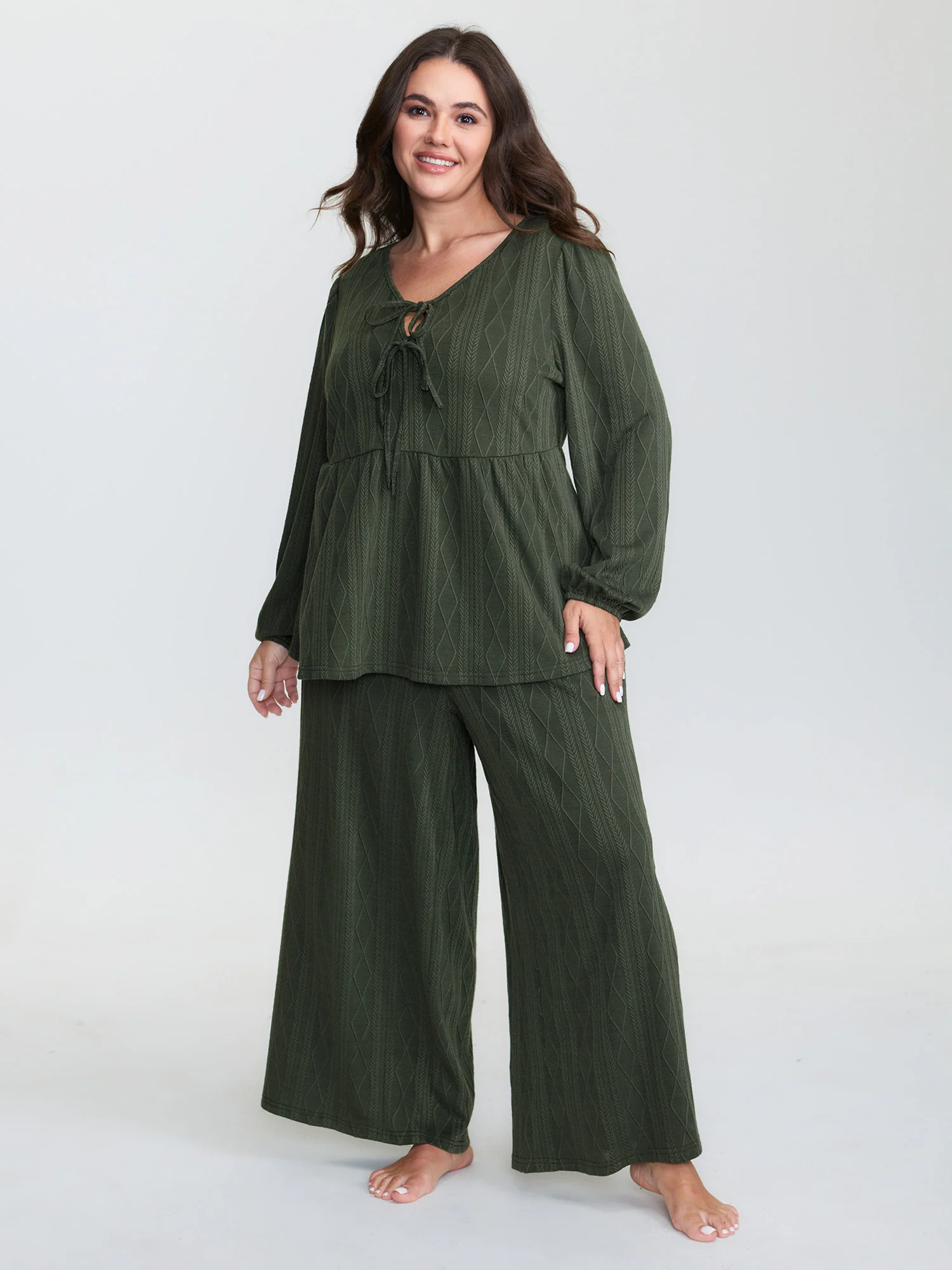 Textured Front-Tie Relaxed-Fit Lounge Set