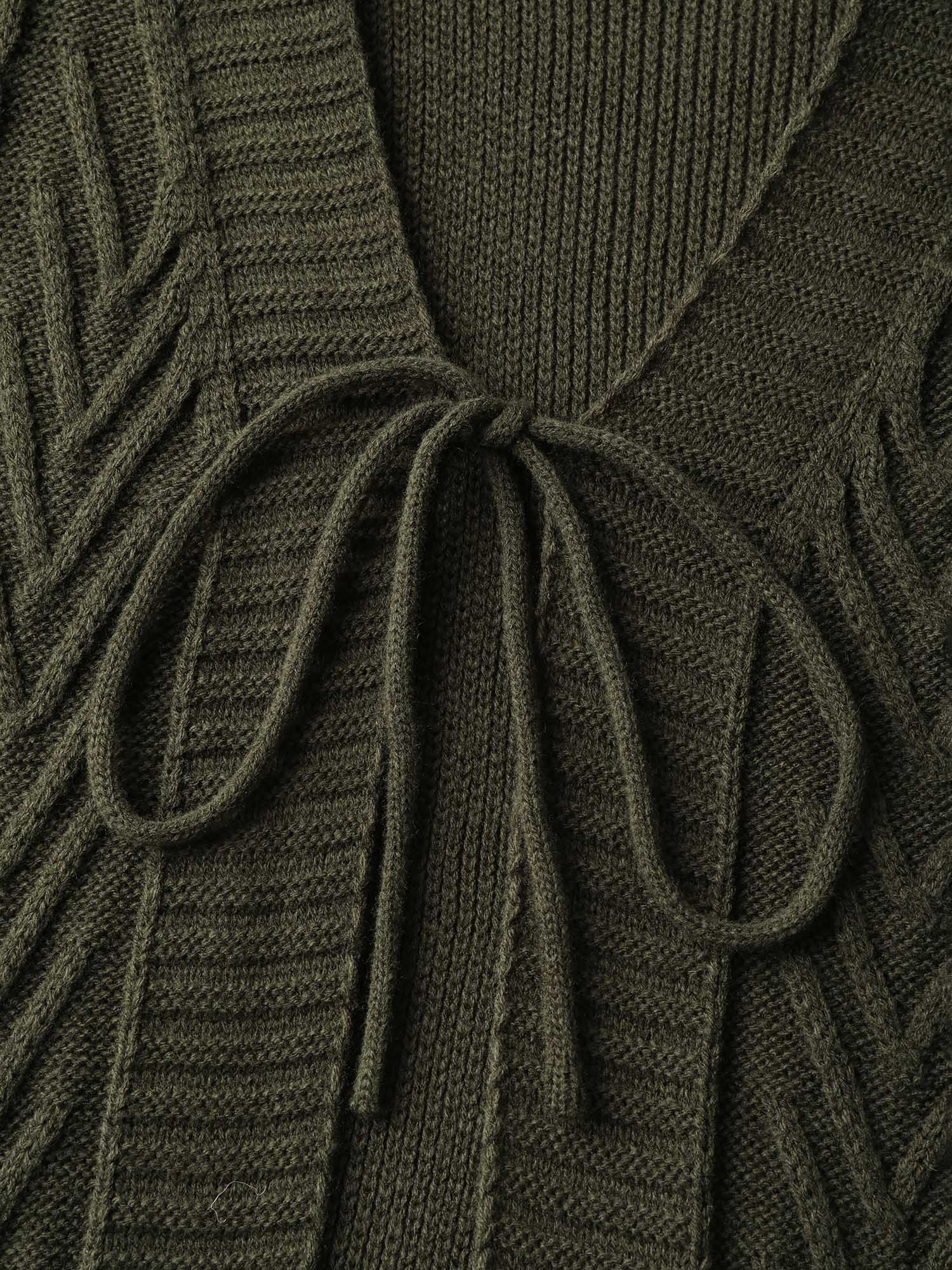 Textured Front-Tie Ribbed Hem Knit Cardigan - Image 5