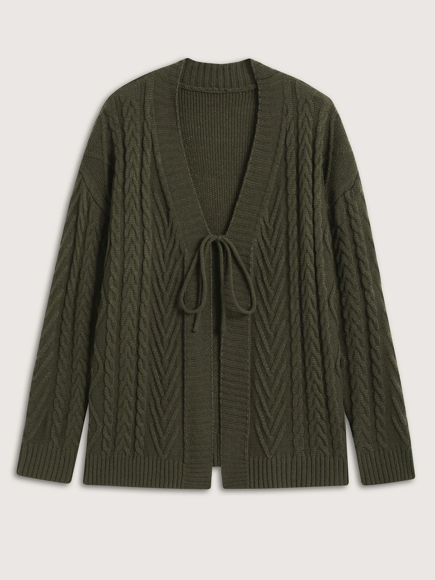 Textured Front-Tie Ribbed Hem Knit Cardigan - Image 7