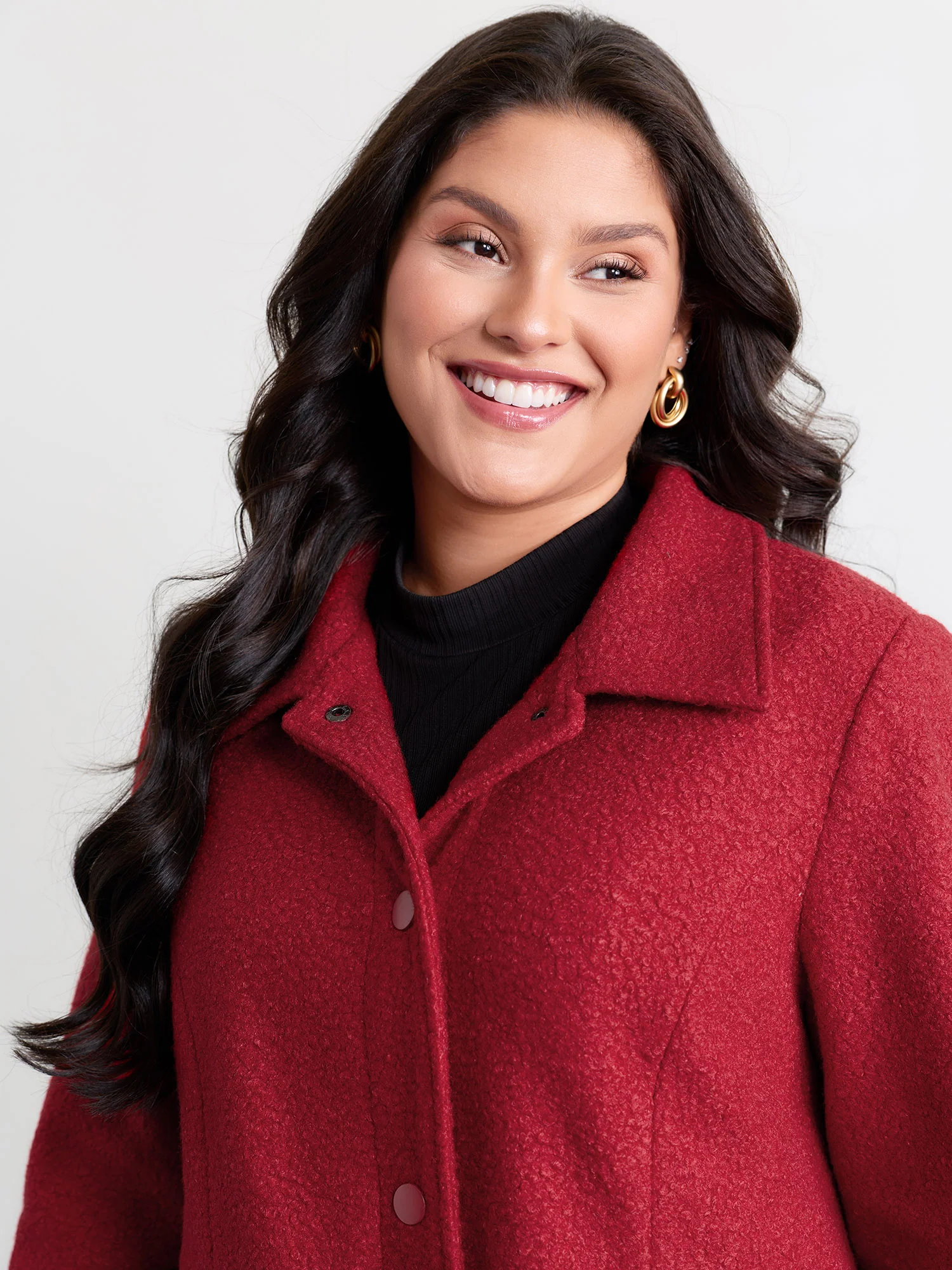 Textured Fuzzy Button Stretchy Hem Jacket - Image 3