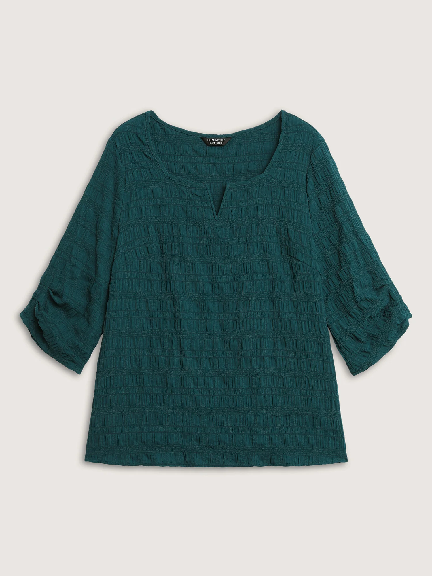 Textured Gathered Sleeve Solid Blouse - Image 7