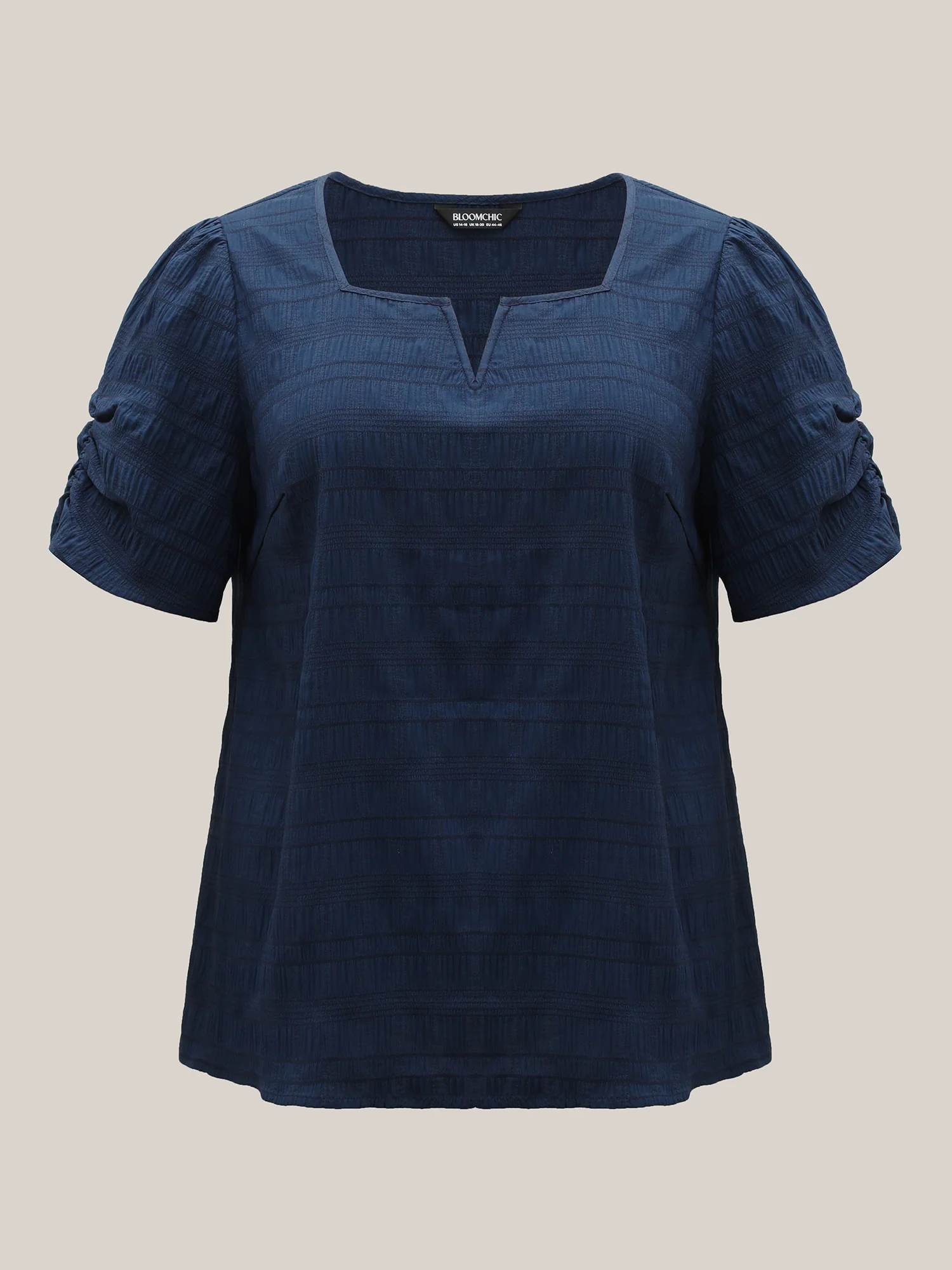 Textured Gathered Sleeve Split Neck Blouse - Image 15