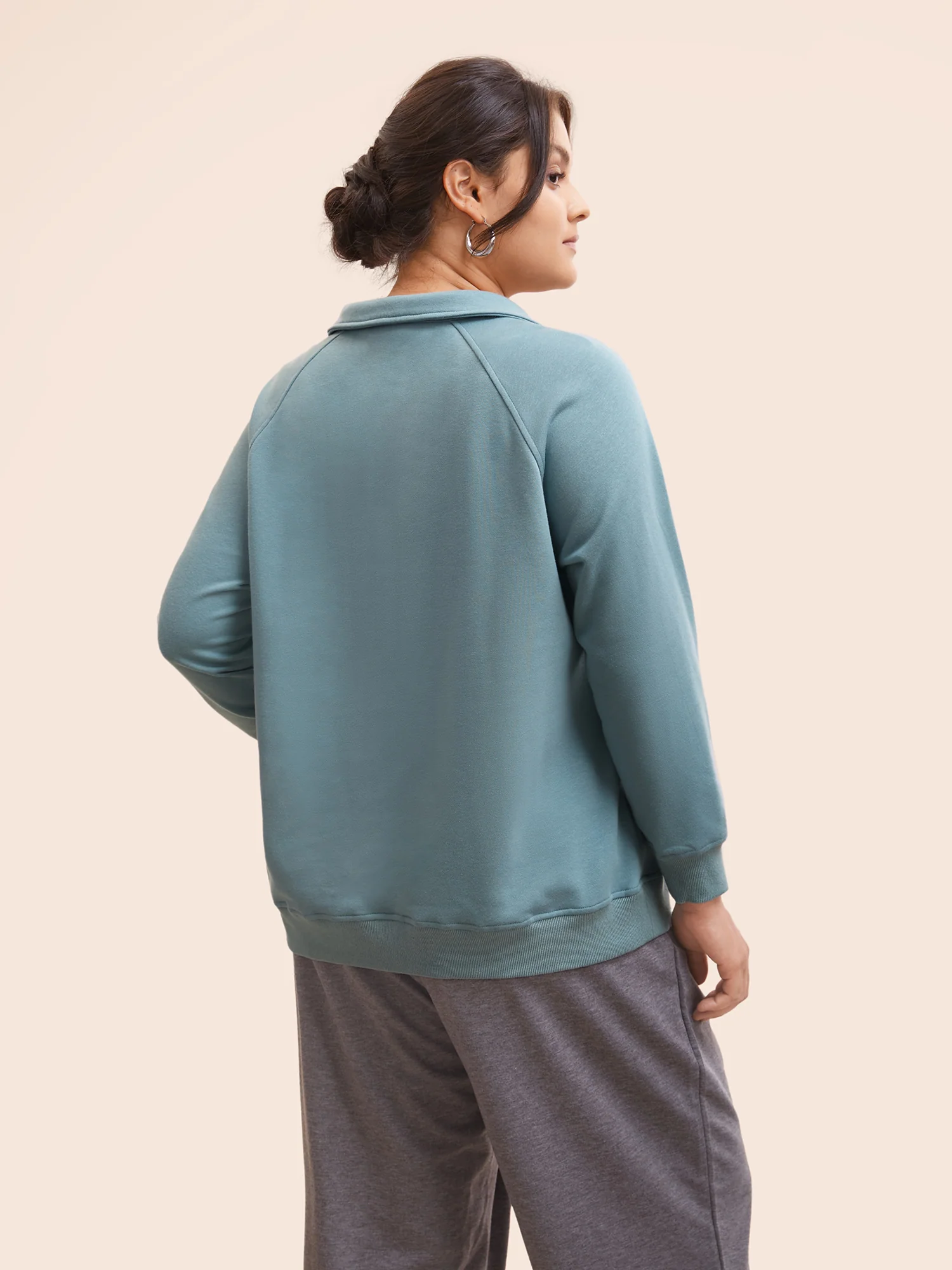 Textured Half Zip Patchwork Sweatshirt - Image 2