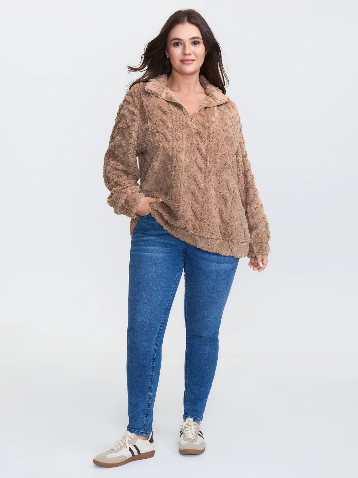 Textured Half-Zipper Drop Shoulder Sweatshirt - Image 2