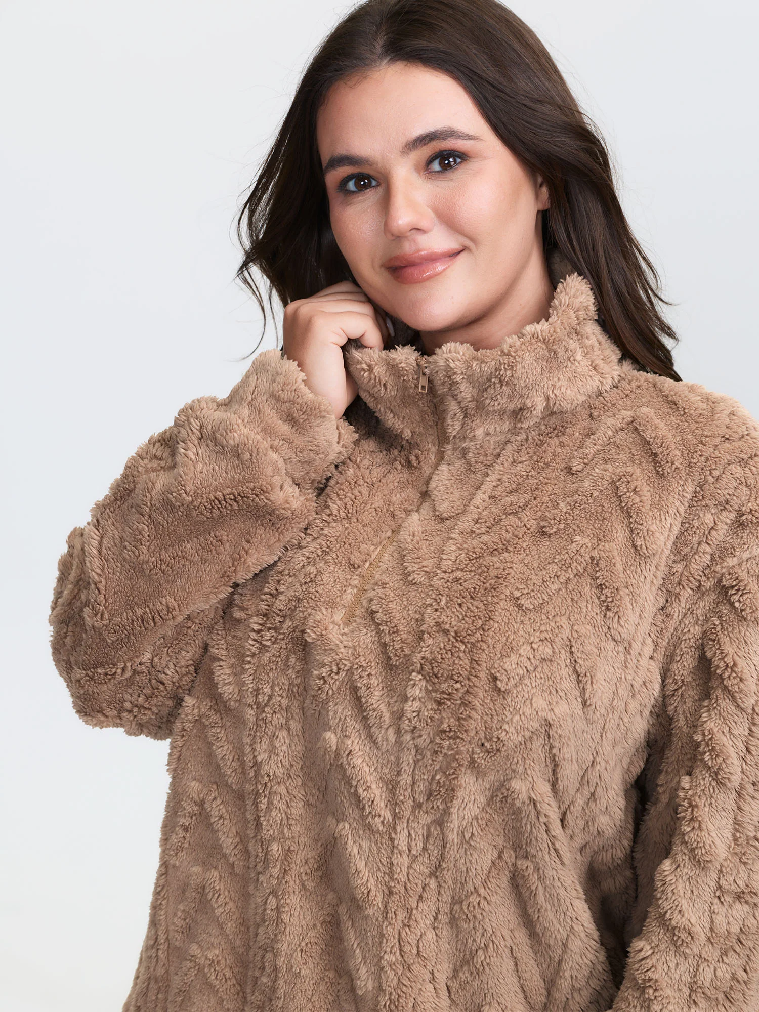 Textured Half-Zipper Drop Shoulder Sweatshirt - Image 3