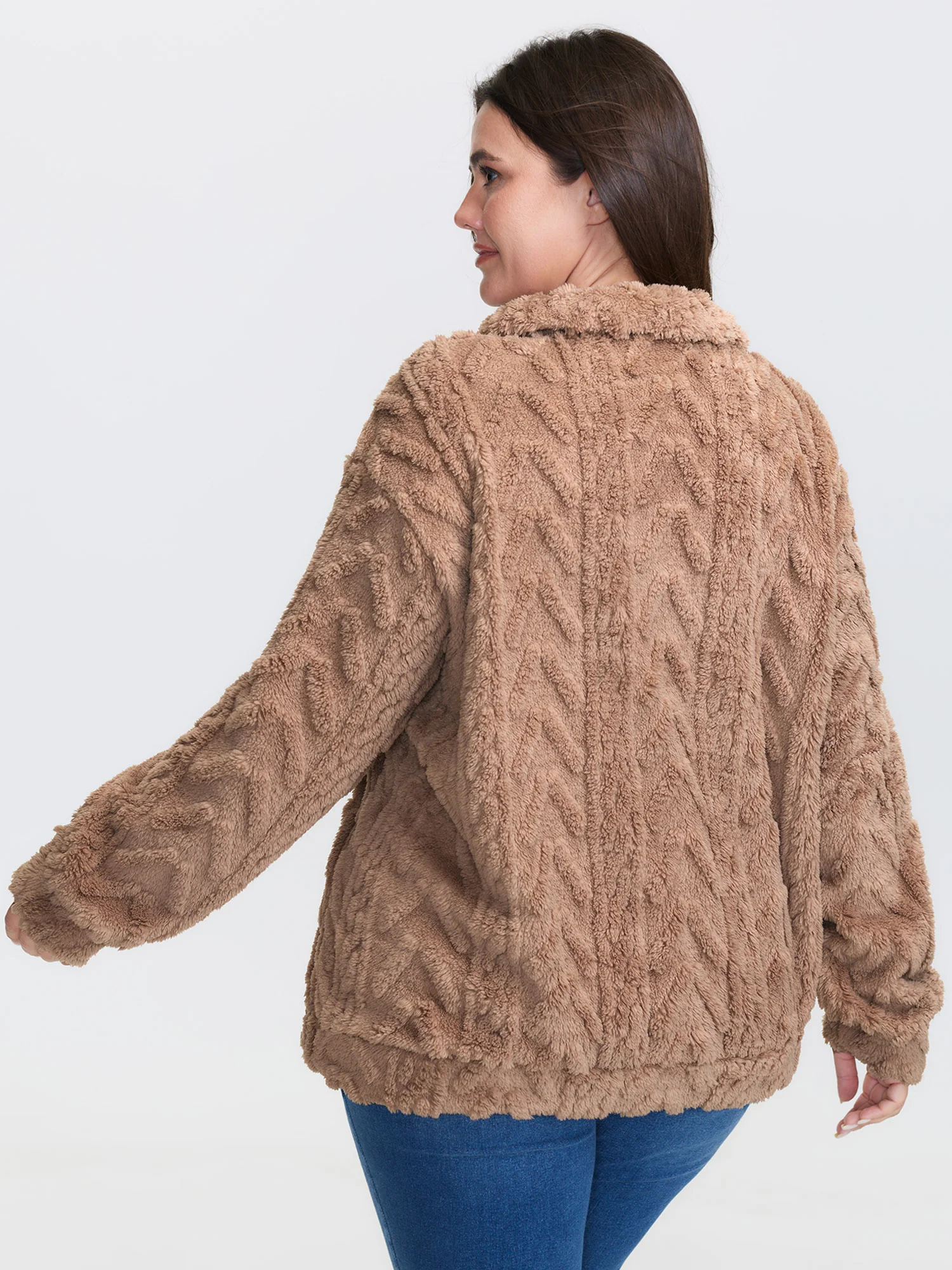 Textured Half-Zipper Drop Shoulder Sweatshirt - Image 4