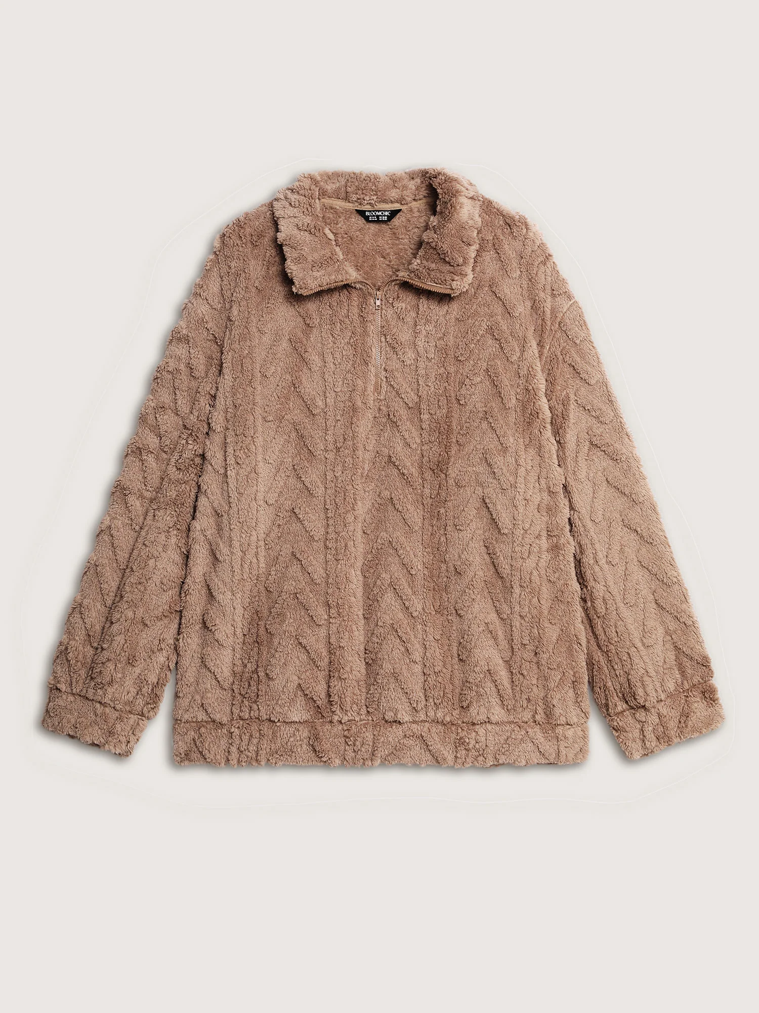 Textured Half-Zipper Drop Shoulder Sweatshirt - Image 7