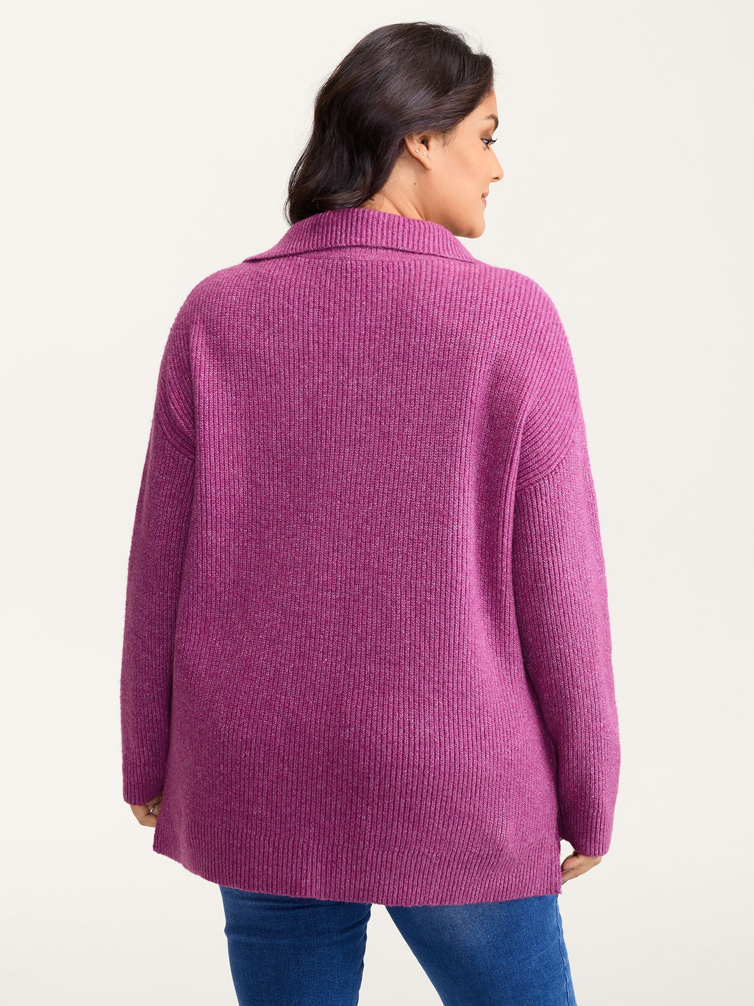 Textured Half Zipper Lapel Collar Pullover - Image 4