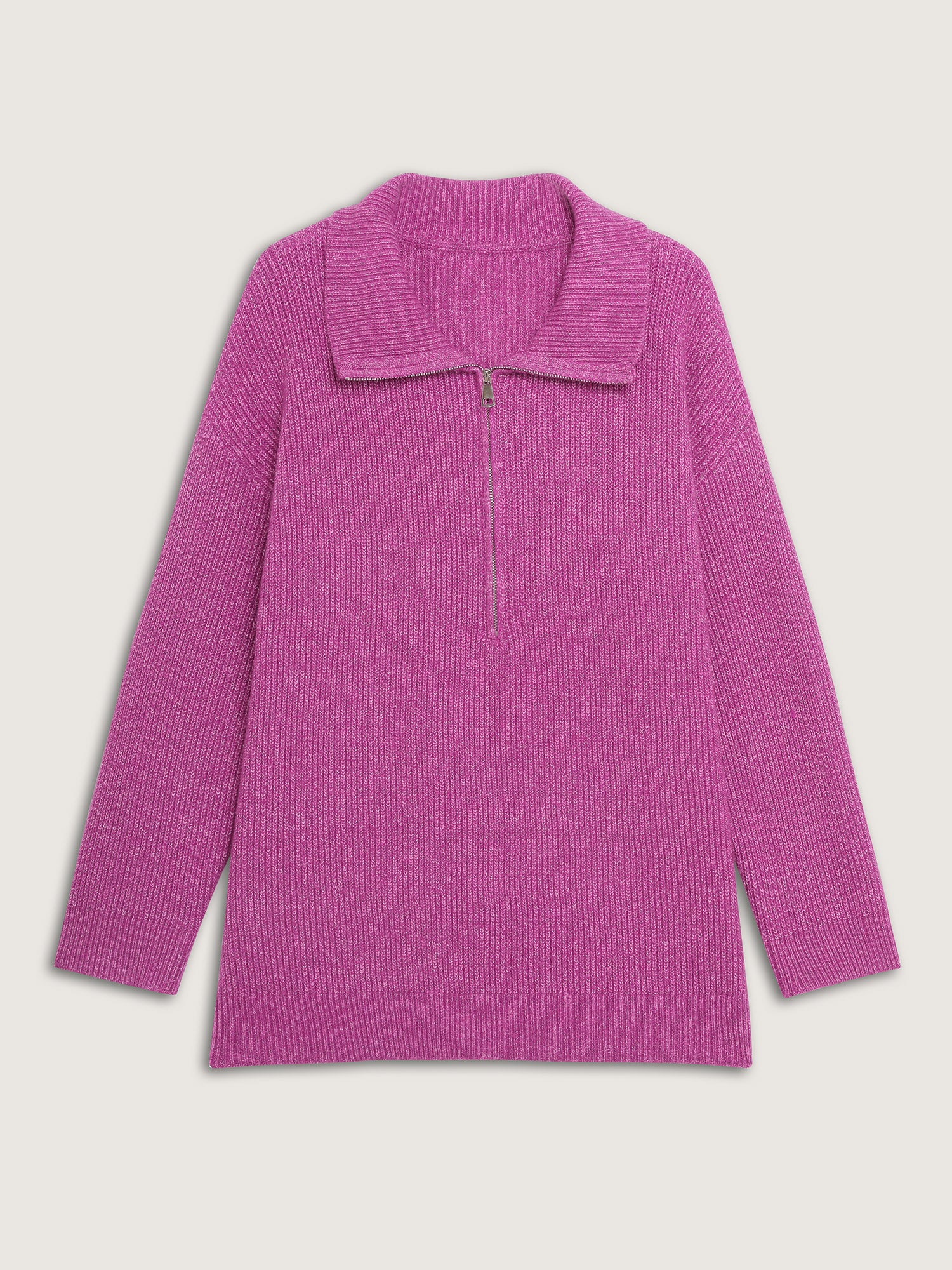 Textured Half Zipper Lapel Collar Pullover - Image 5
