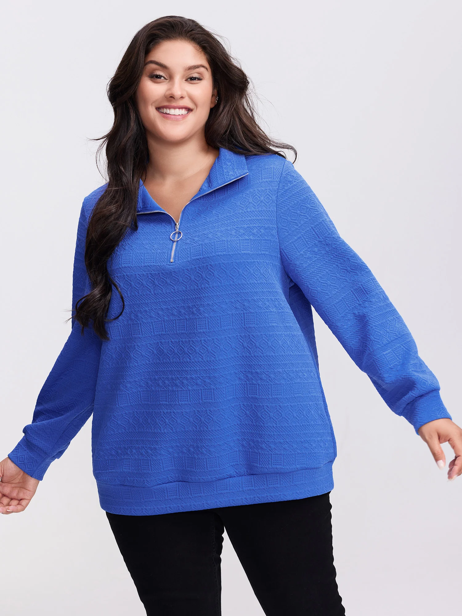 Textured Half-Zipper Stretchy Sweatshirt
