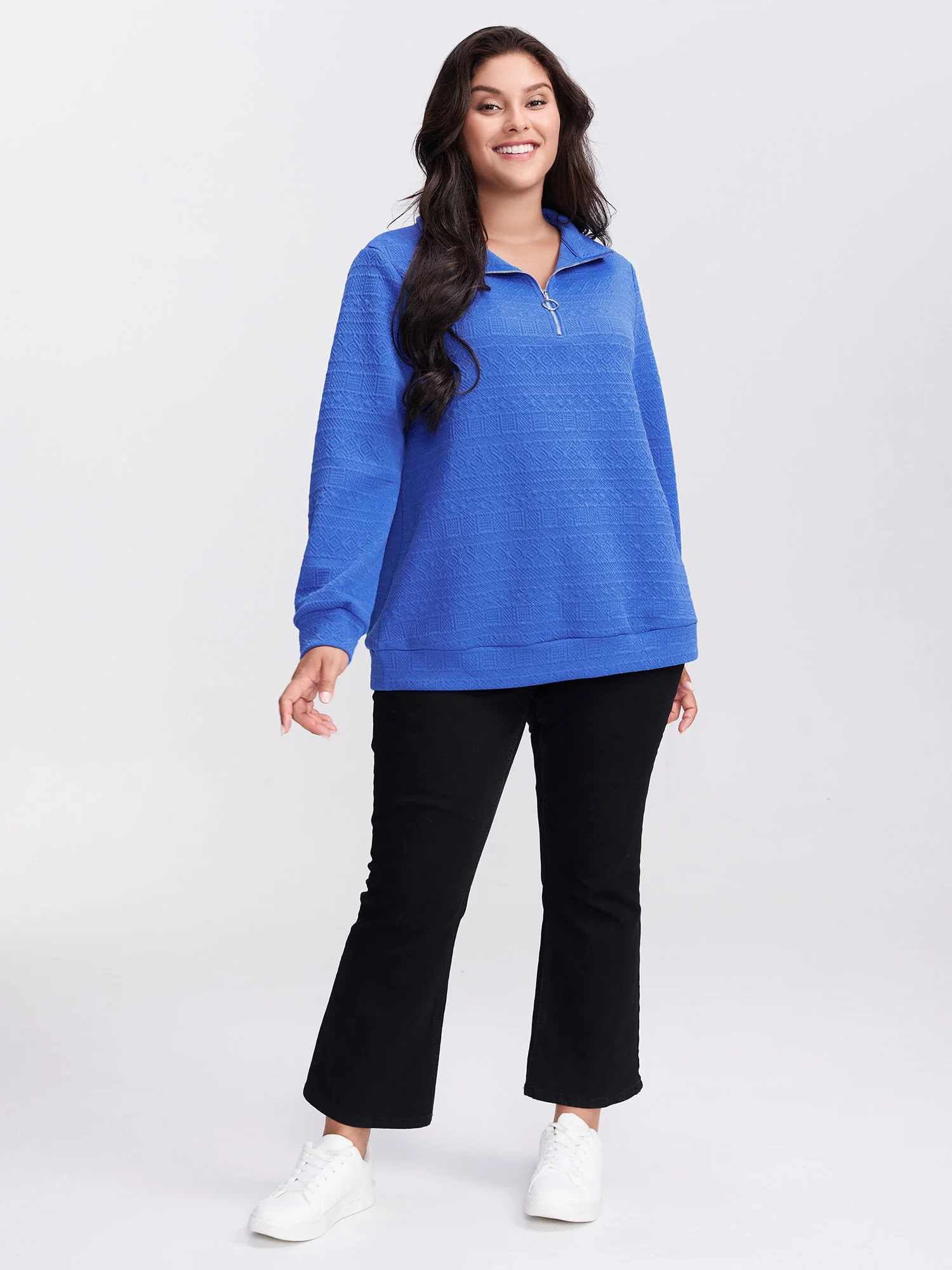 Textured Half-Zipper Stretchy Sweatshirt - Image 4