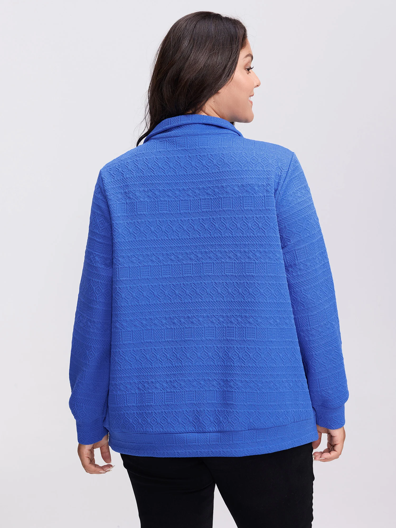 Textured Half-Zipper Stretchy Sweatshirt - Image 5