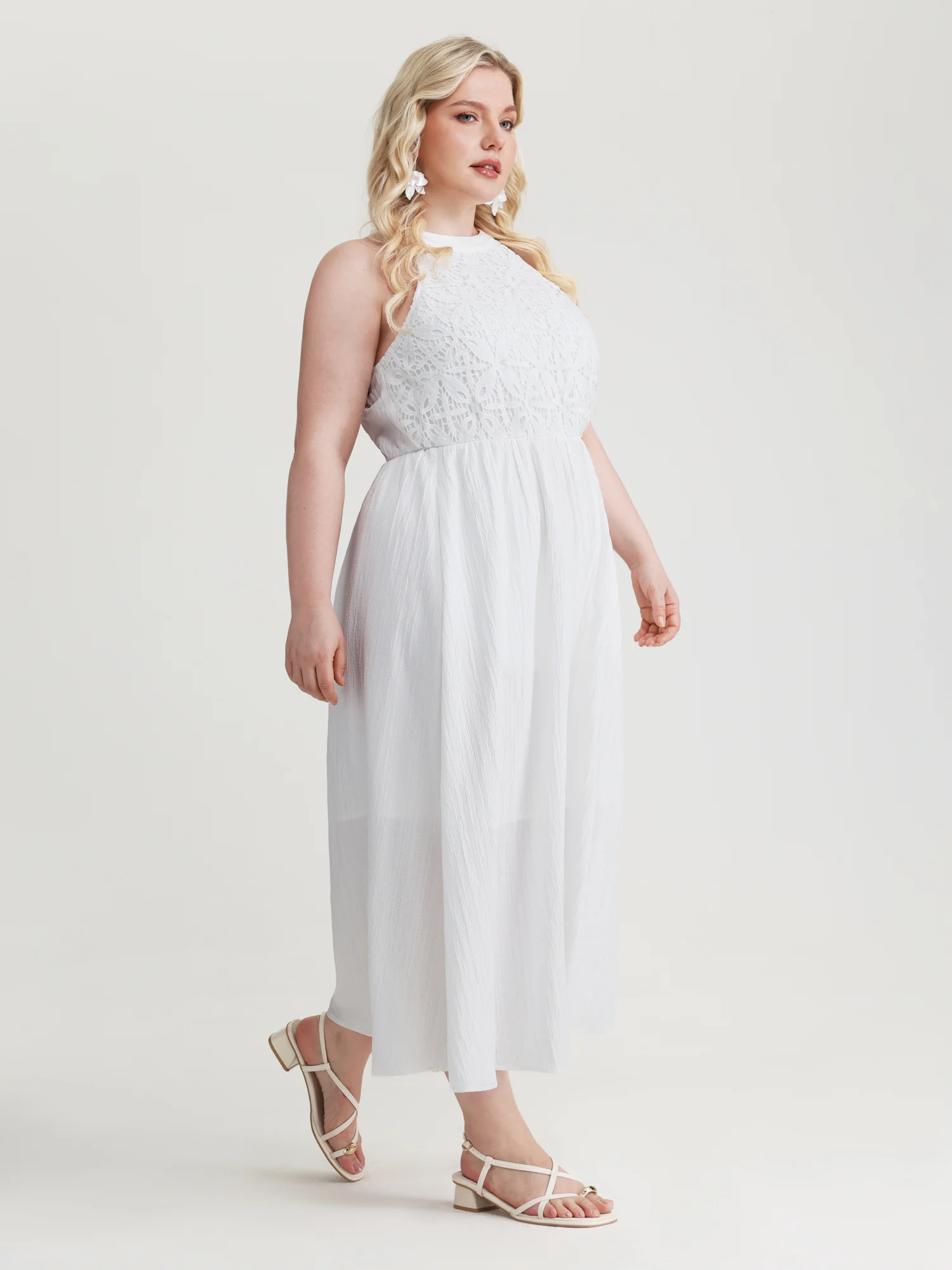 Timeless Lace Trim Halter Neckline Maxi Dress - Image 3
