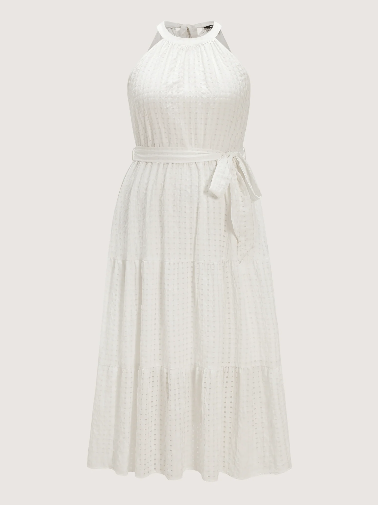 Textured Halter Neckline Tiered Midi Dress - Image 8