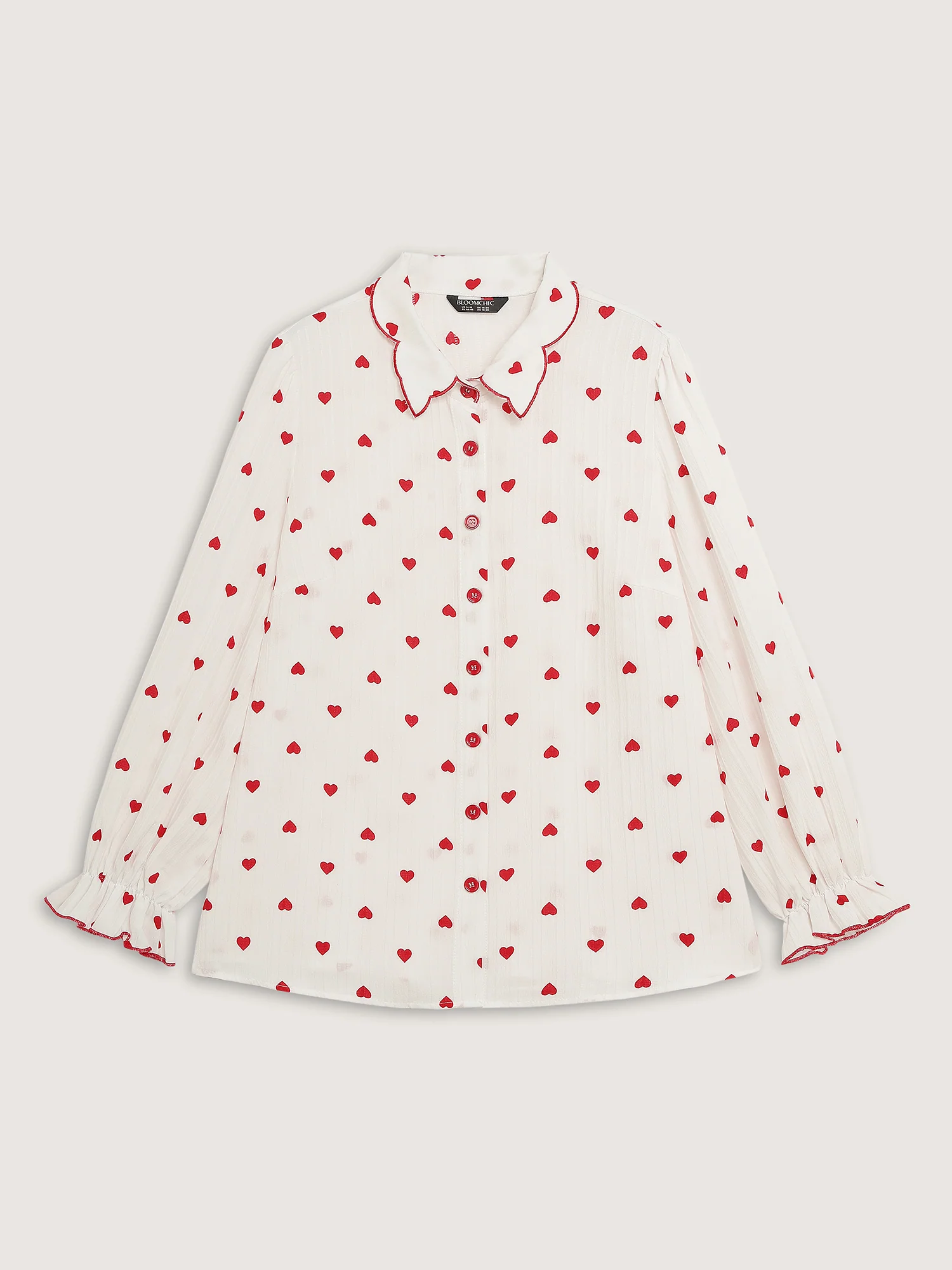 Textured Heart Embroidered Collar Blouse - Image 8