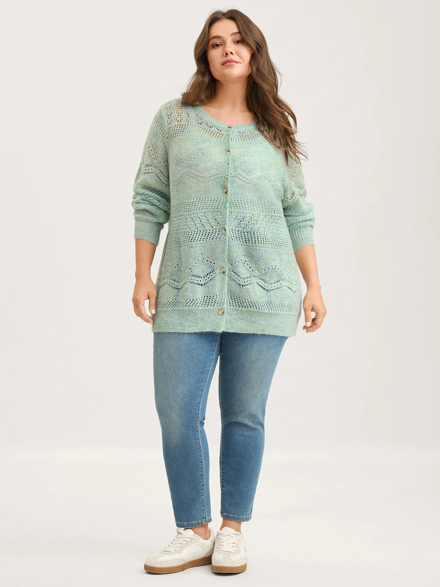 Textured Heather Button Front Knit Cardigan - Image 2