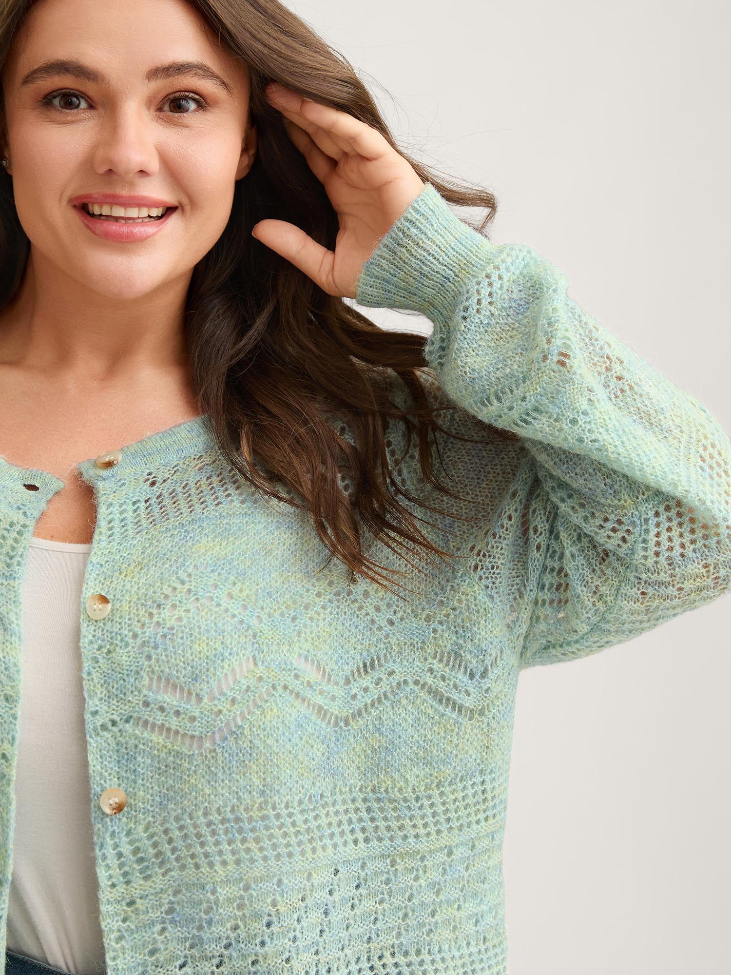 Textured Heather Button Front Knit Cardigan - Image 3