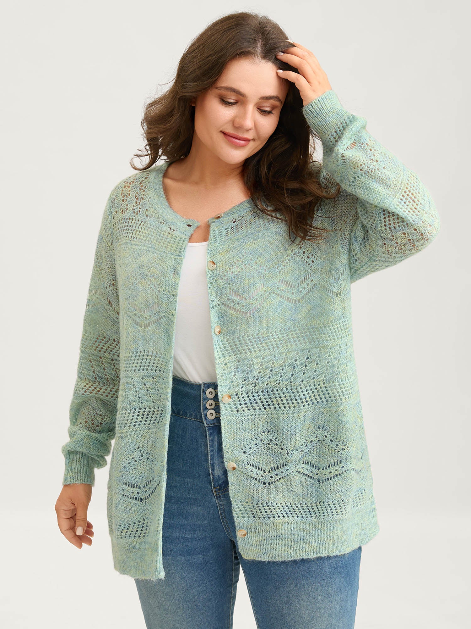 Textured Heather Button Front Knit Cardigan - Image 4