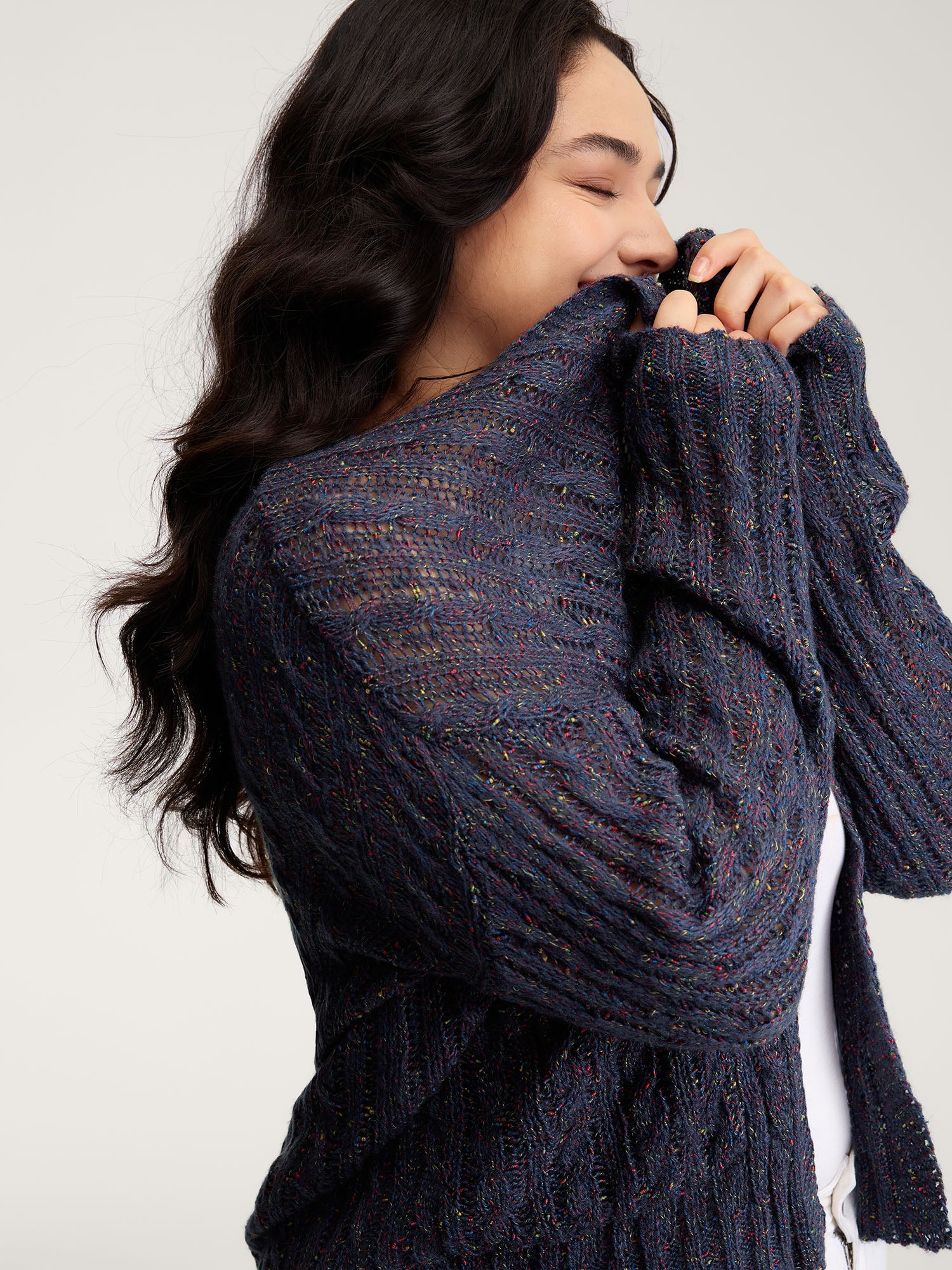 Textured Heather Pockets Open-Front Cardigan - Image 2