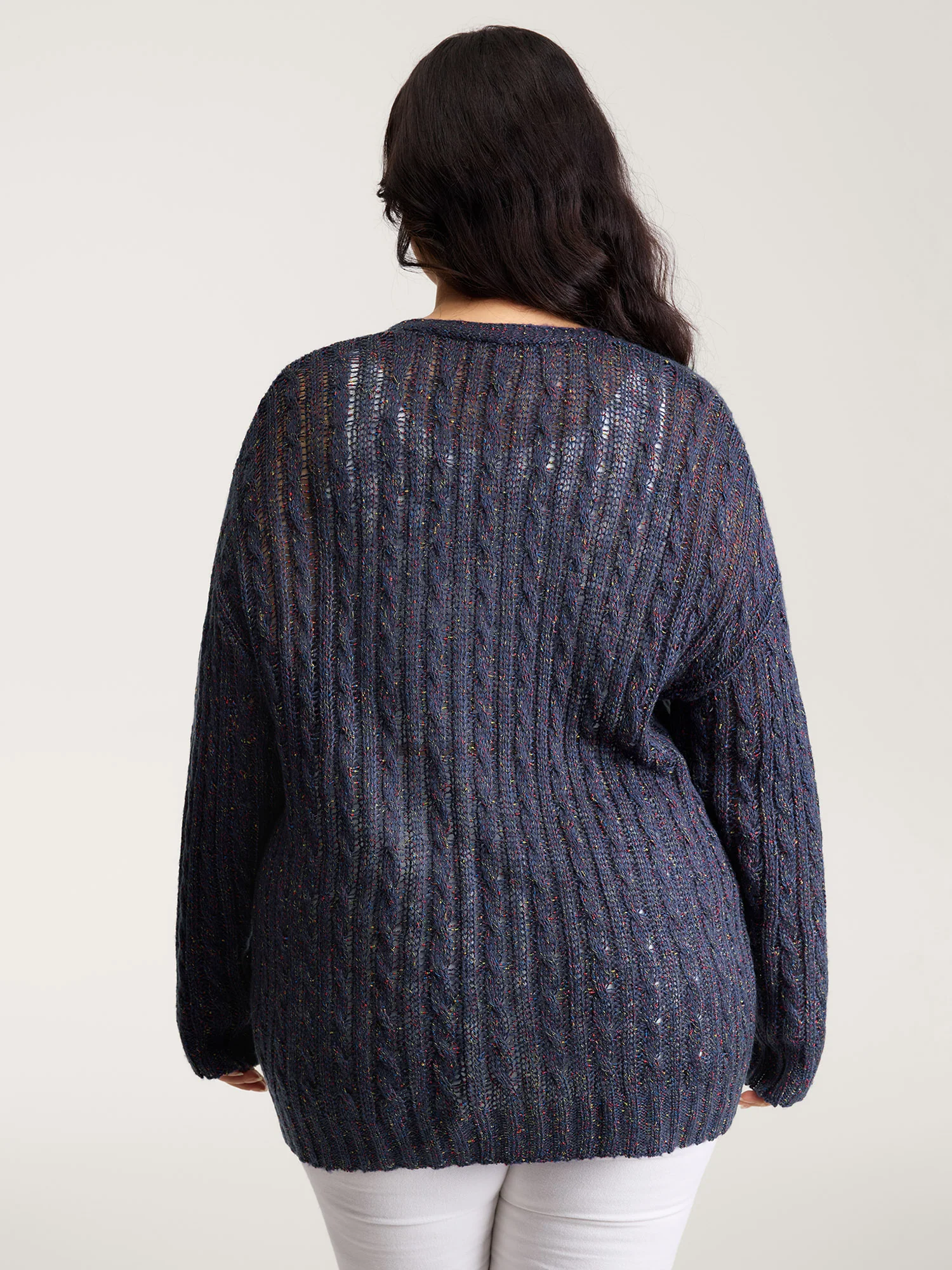 Textured Heather Pockets Open-Front Cardigan - Image 4