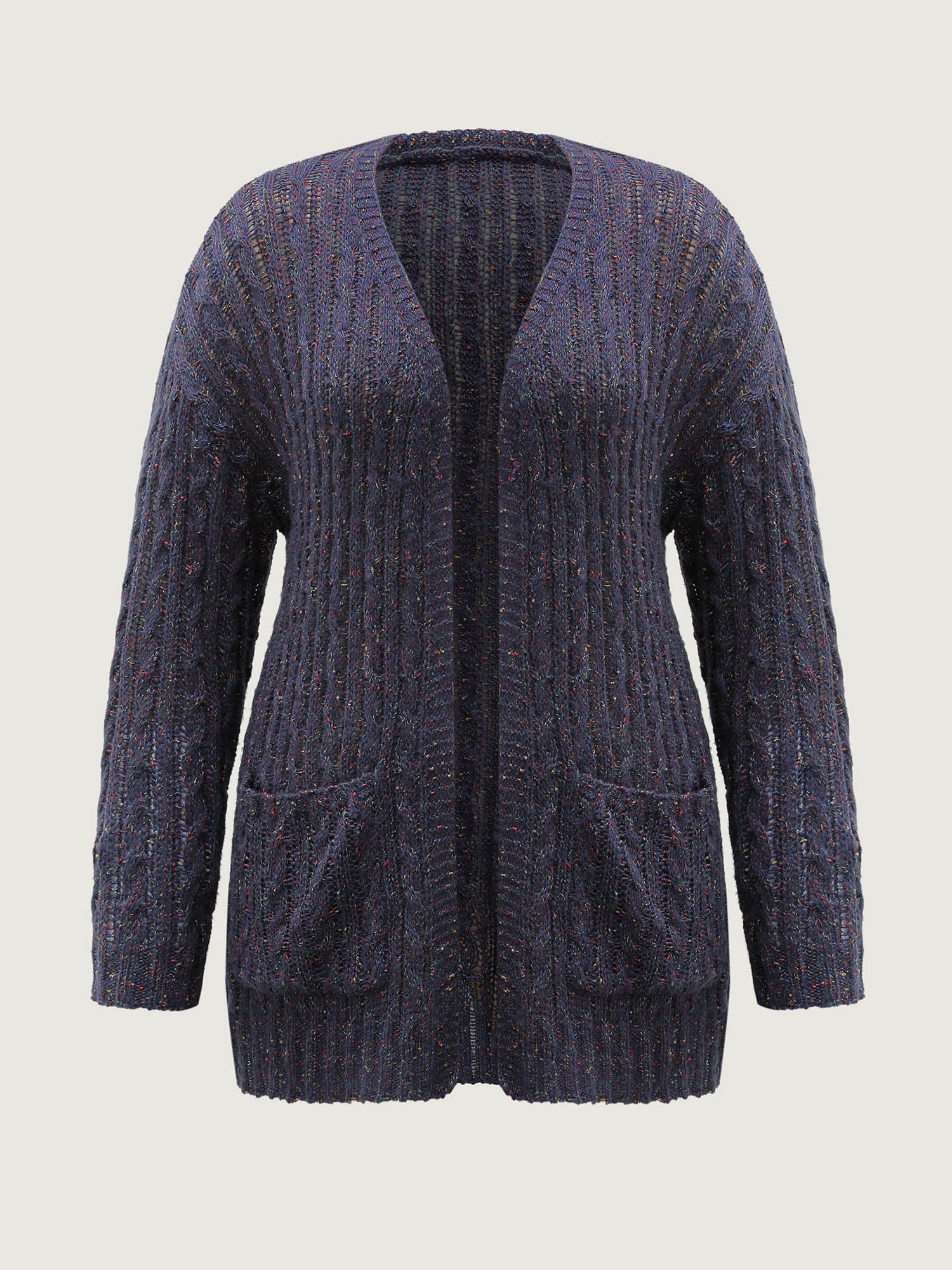 Textured Heather Pockets Open-Front Cardigan - Image 8