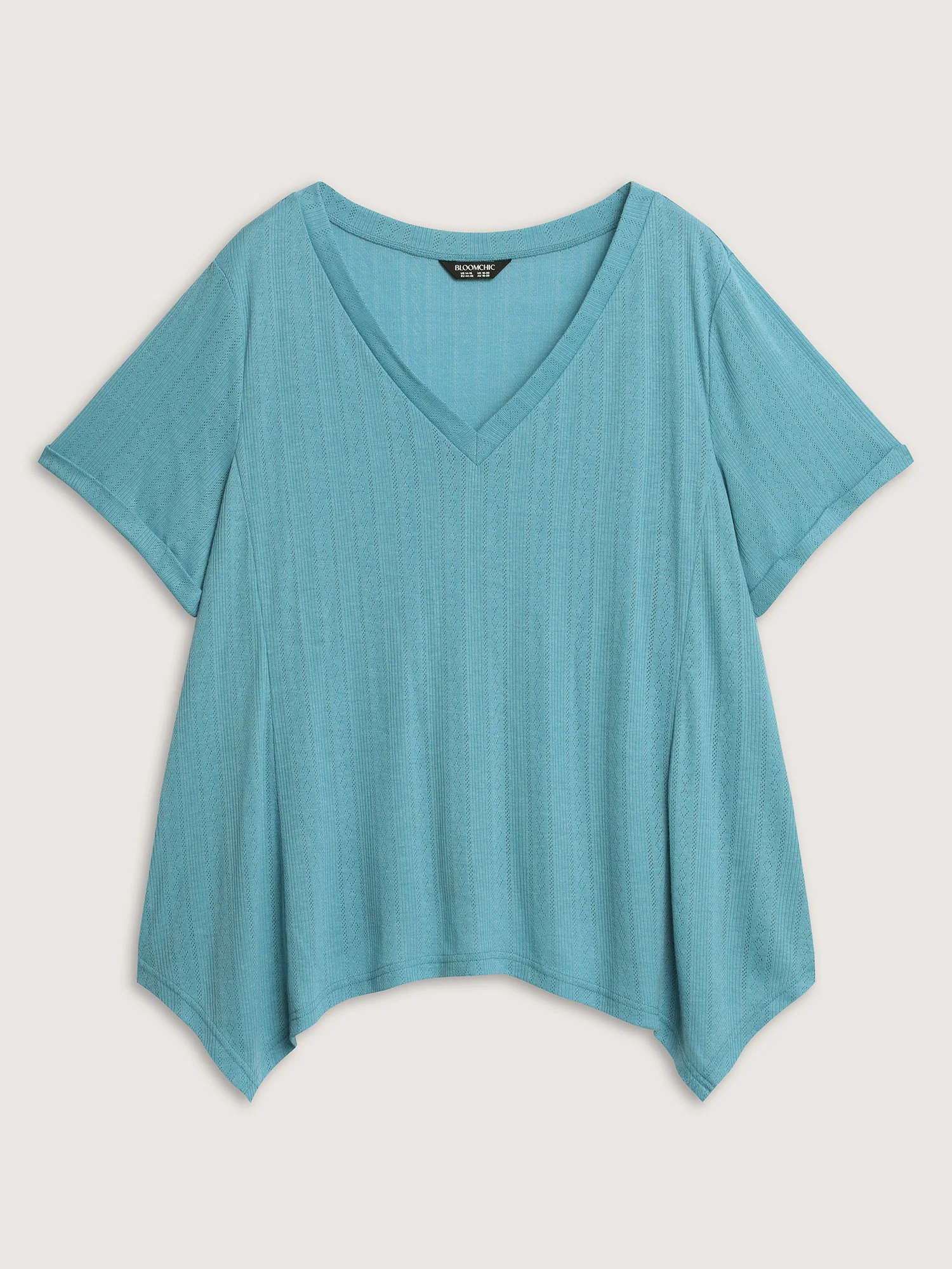 Textured High Low Hem V-Neck T-Shirt - Image 7
