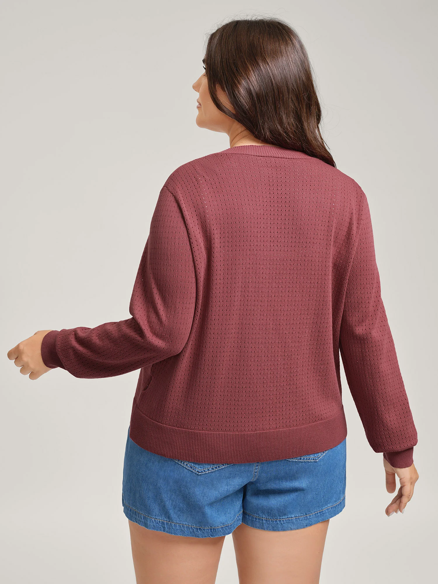 Textured Hollow Front-Open Knit Cardigan - Image 4
