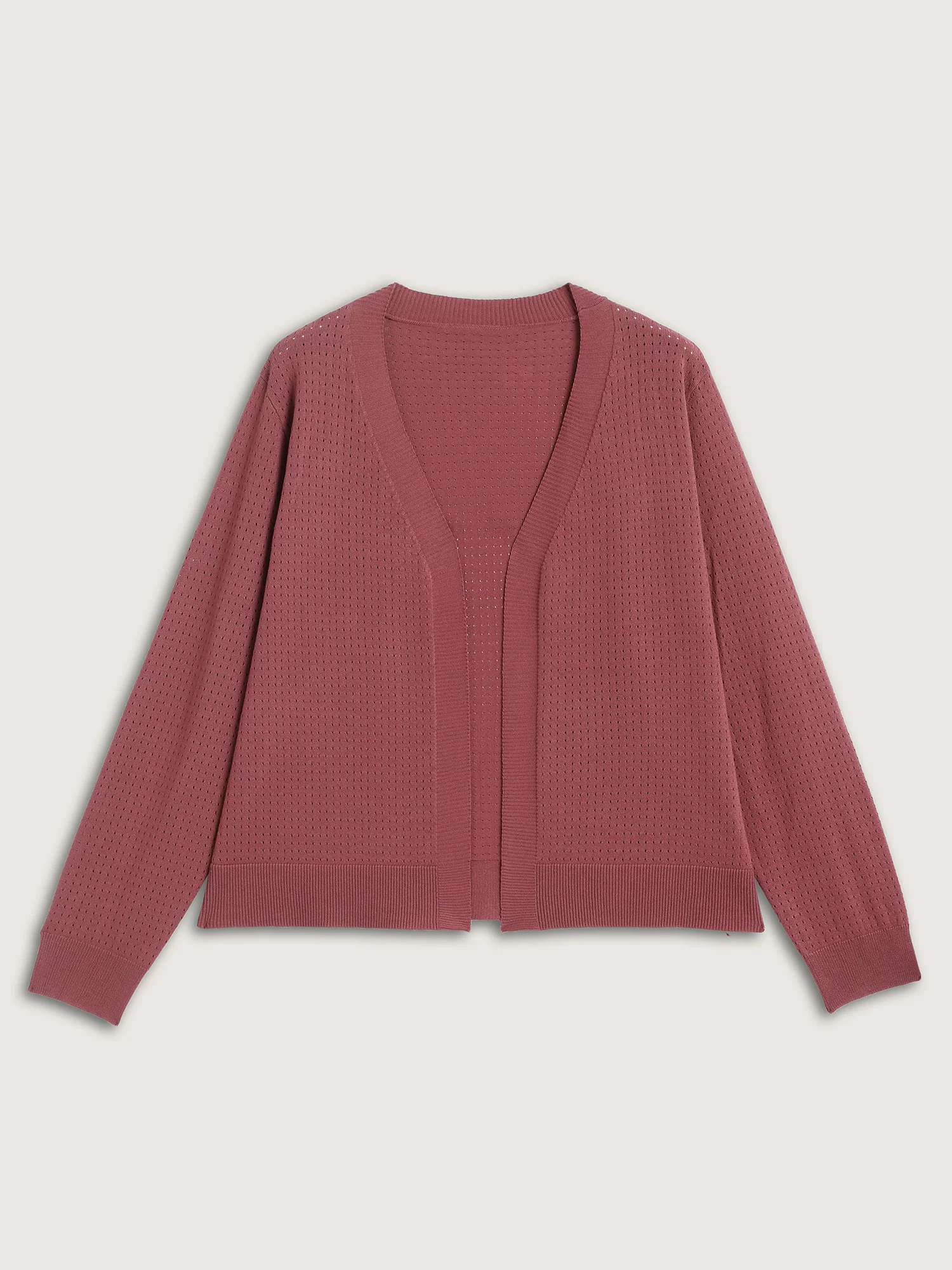 Textured Hollow Front-Open Knit Cardigan - Image 7