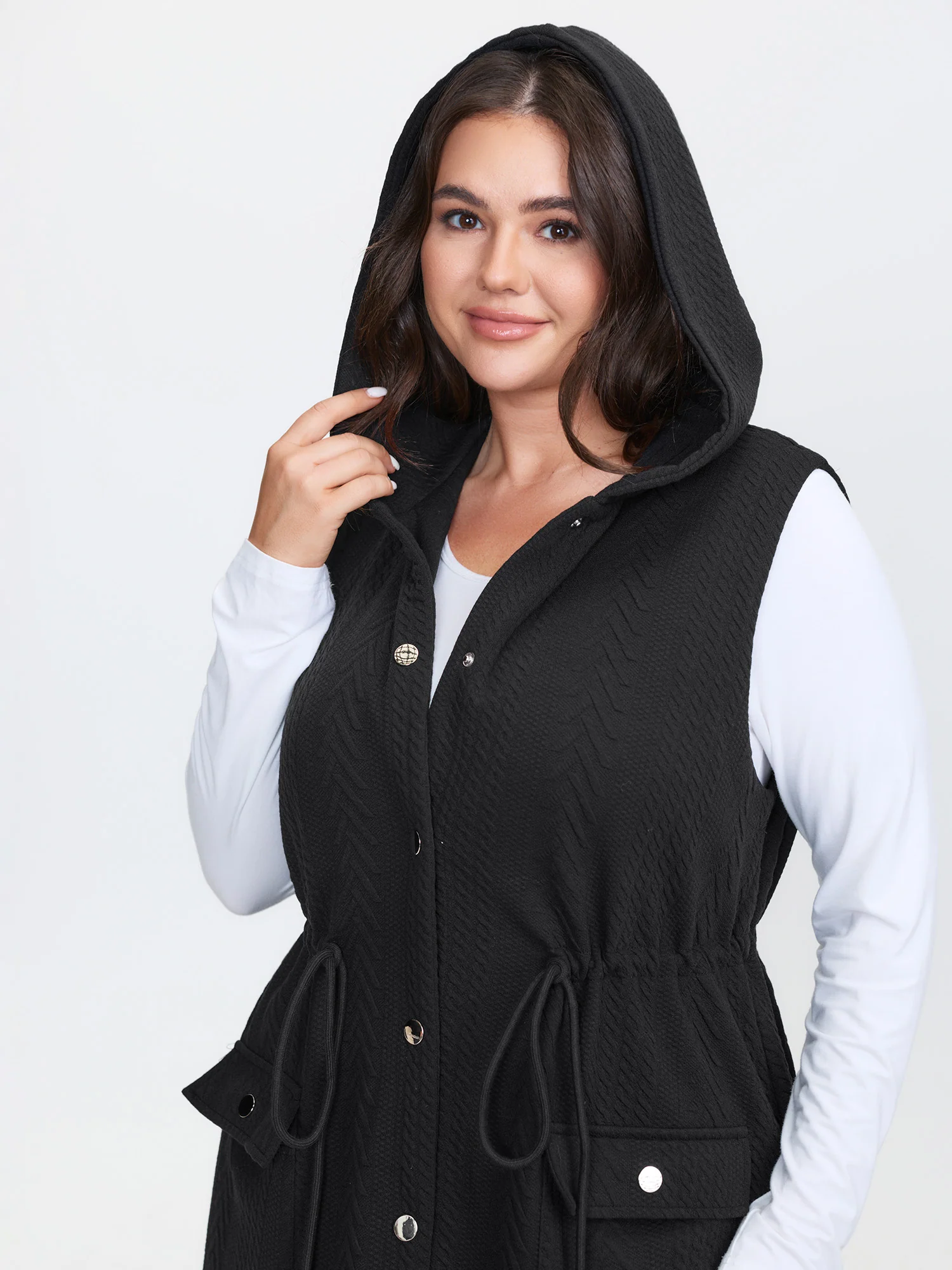 Textured Hooded Drawstring Waist Vest - Image 2