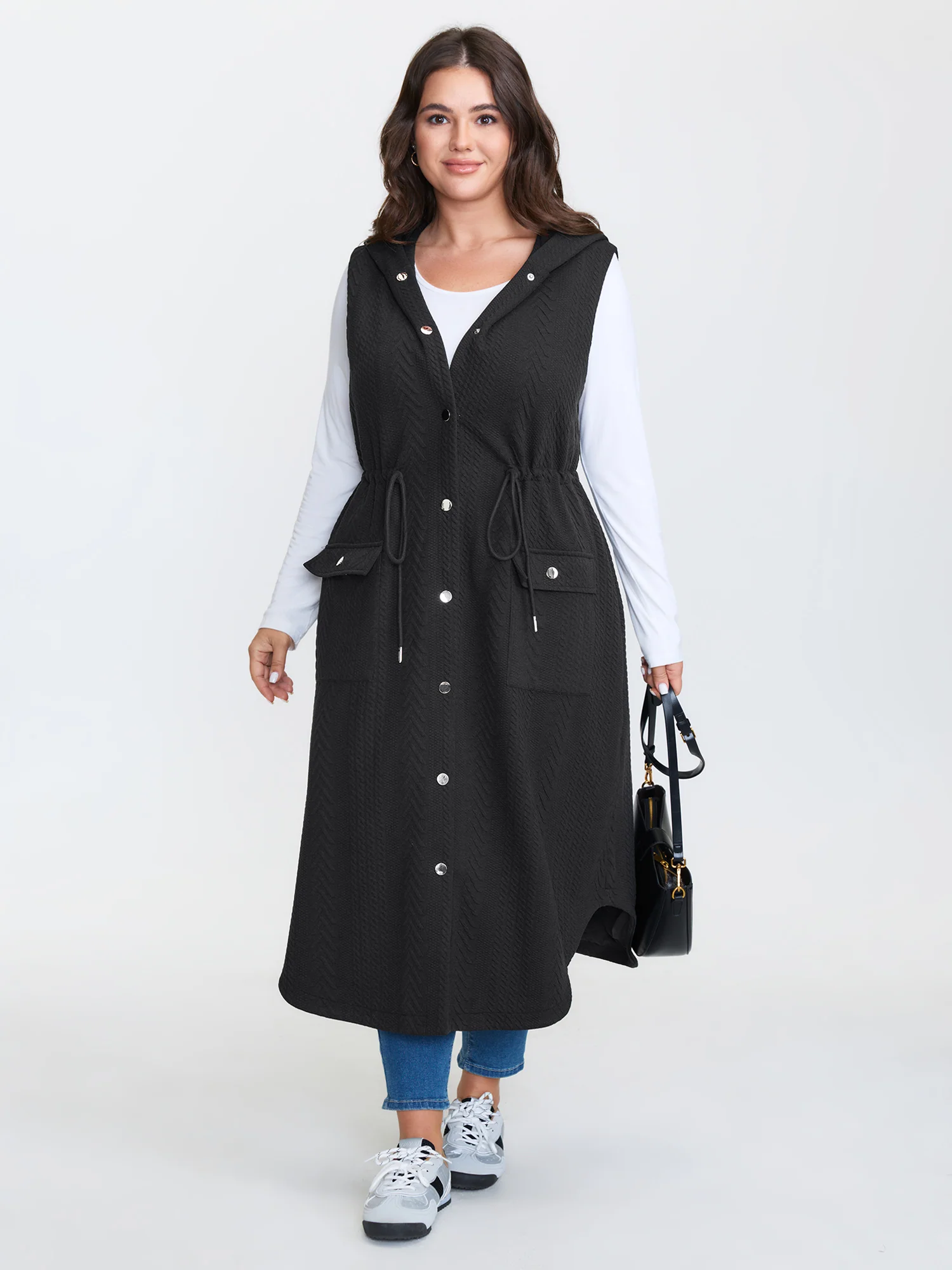 Textured Hooded Drawstring Waist Vest - Image 3
