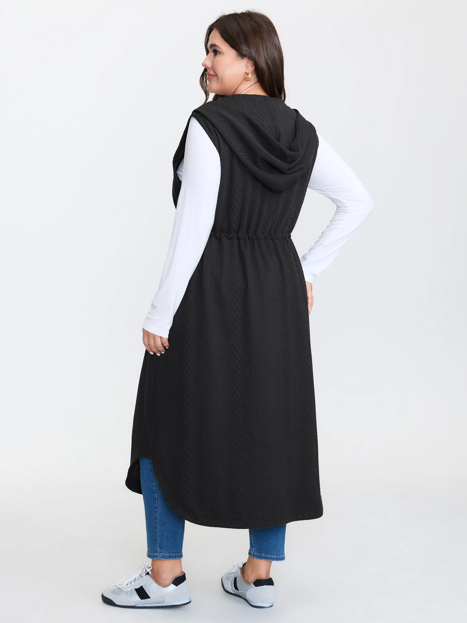 Textured Hooded Drawstring Waist Vest - Image 4