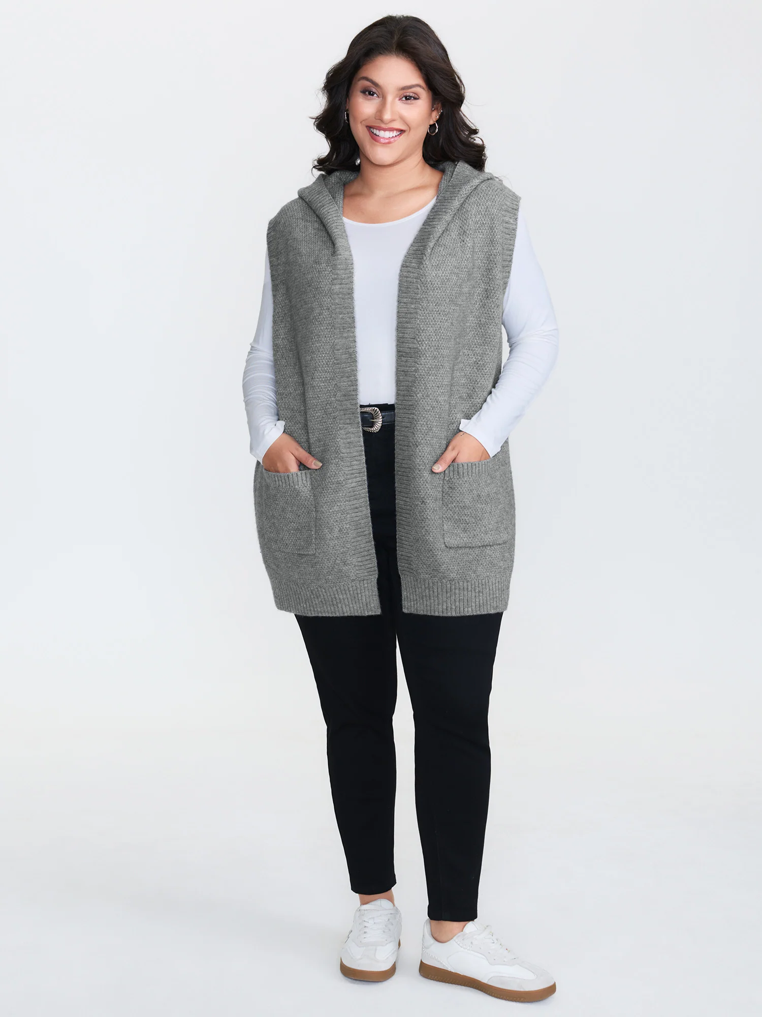 Textured Hooded Pocketed Cardigan - Image 3