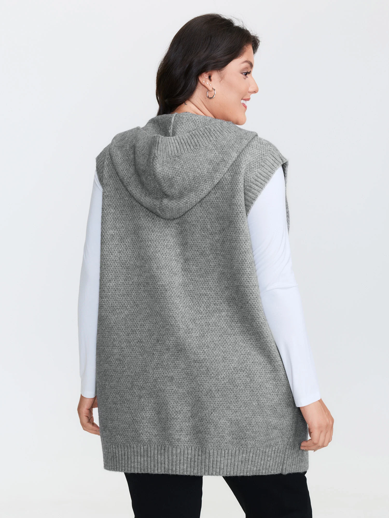 Textured Hooded Pocketed Cardigan - Image 4