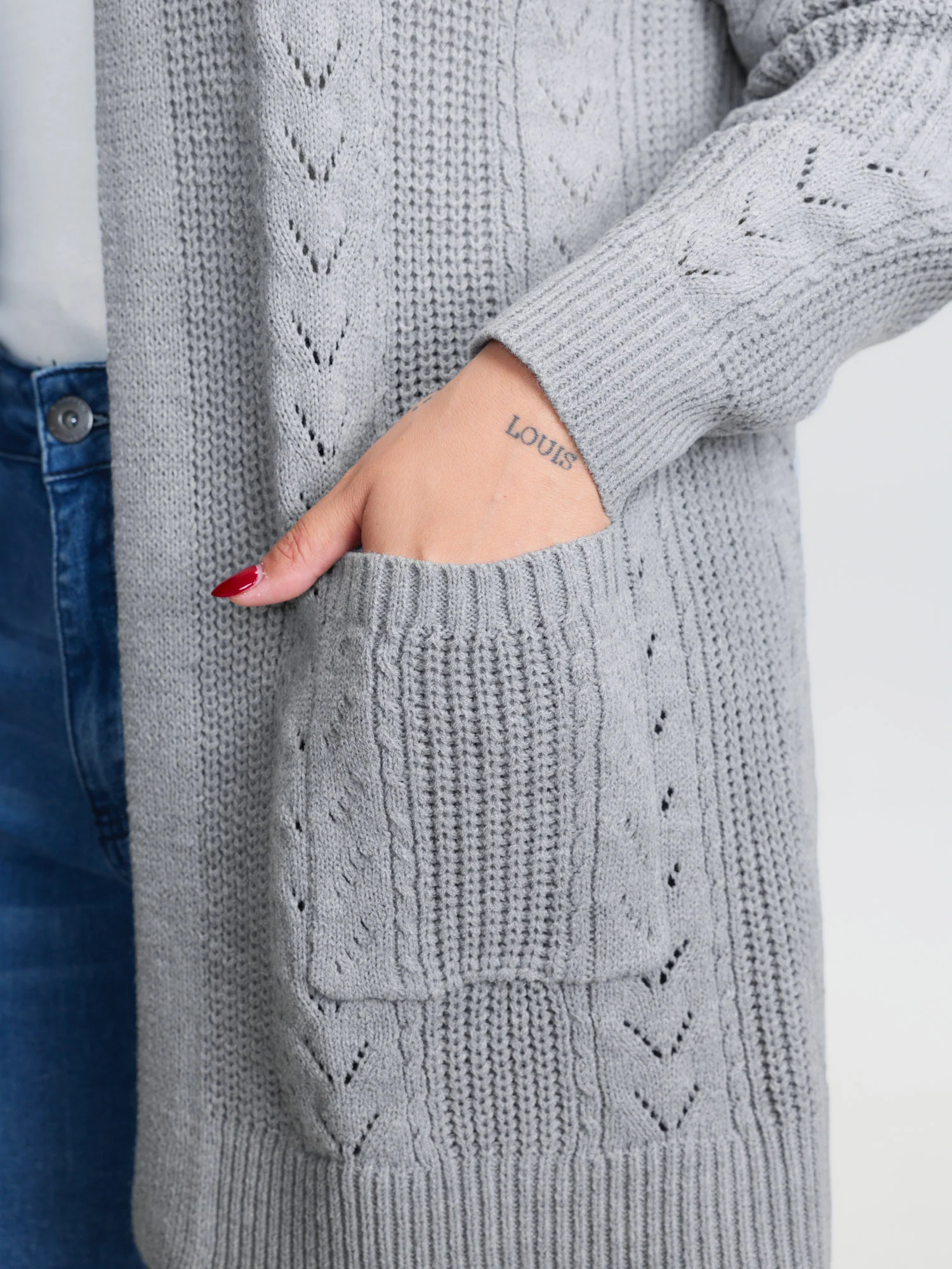 Textured Hooded Pockets Knit Cardigan - Image 4