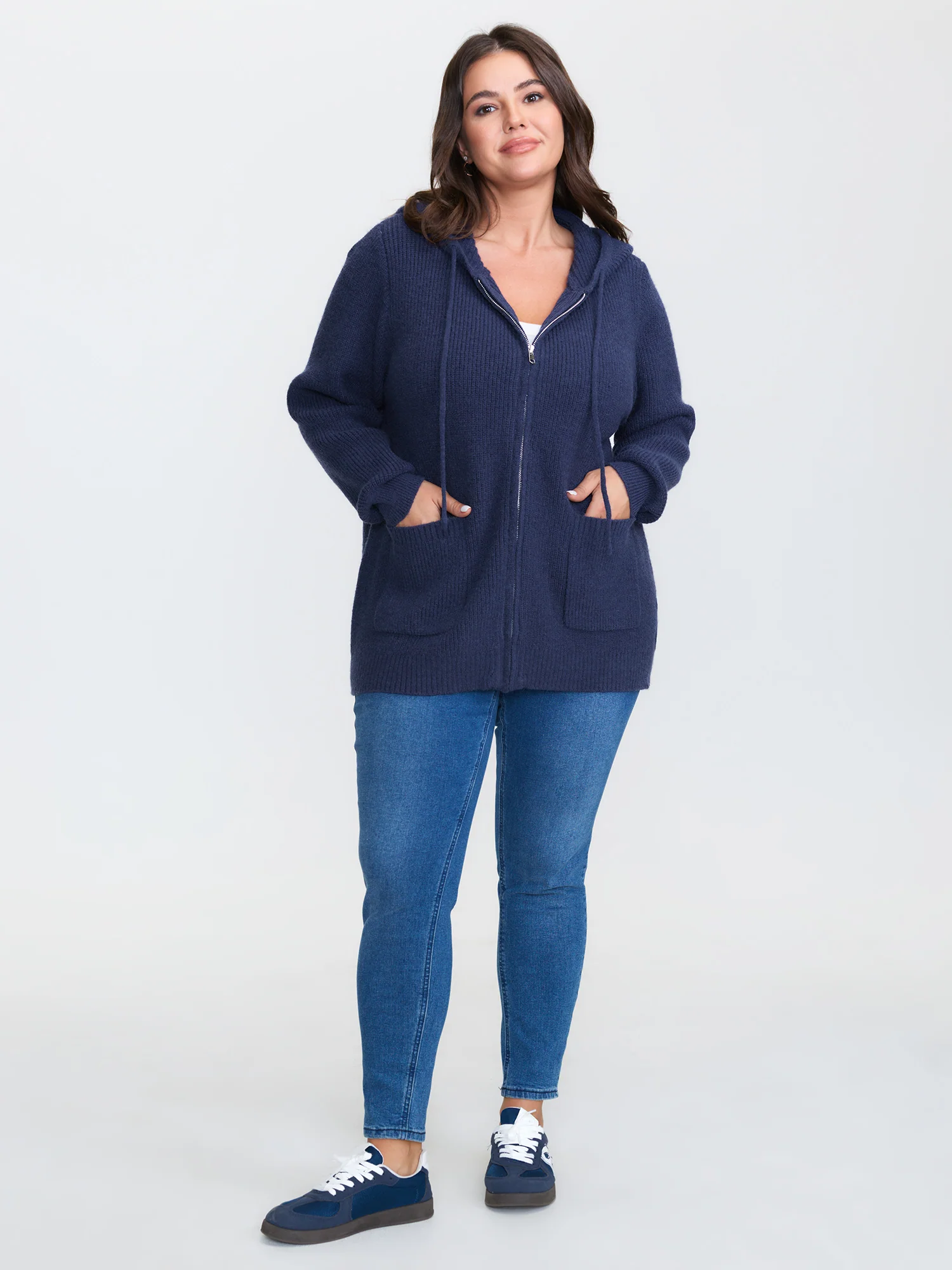 Textured Hooded Pockets Zipper Cardigan - Image 3