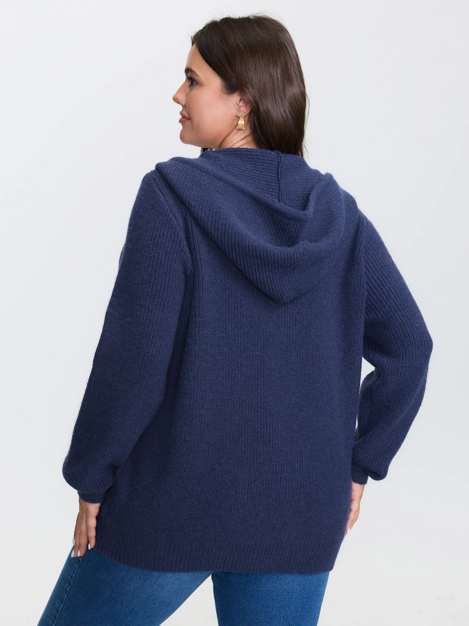 Textured Hooded Pockets Zipper Cardigan - Image 4