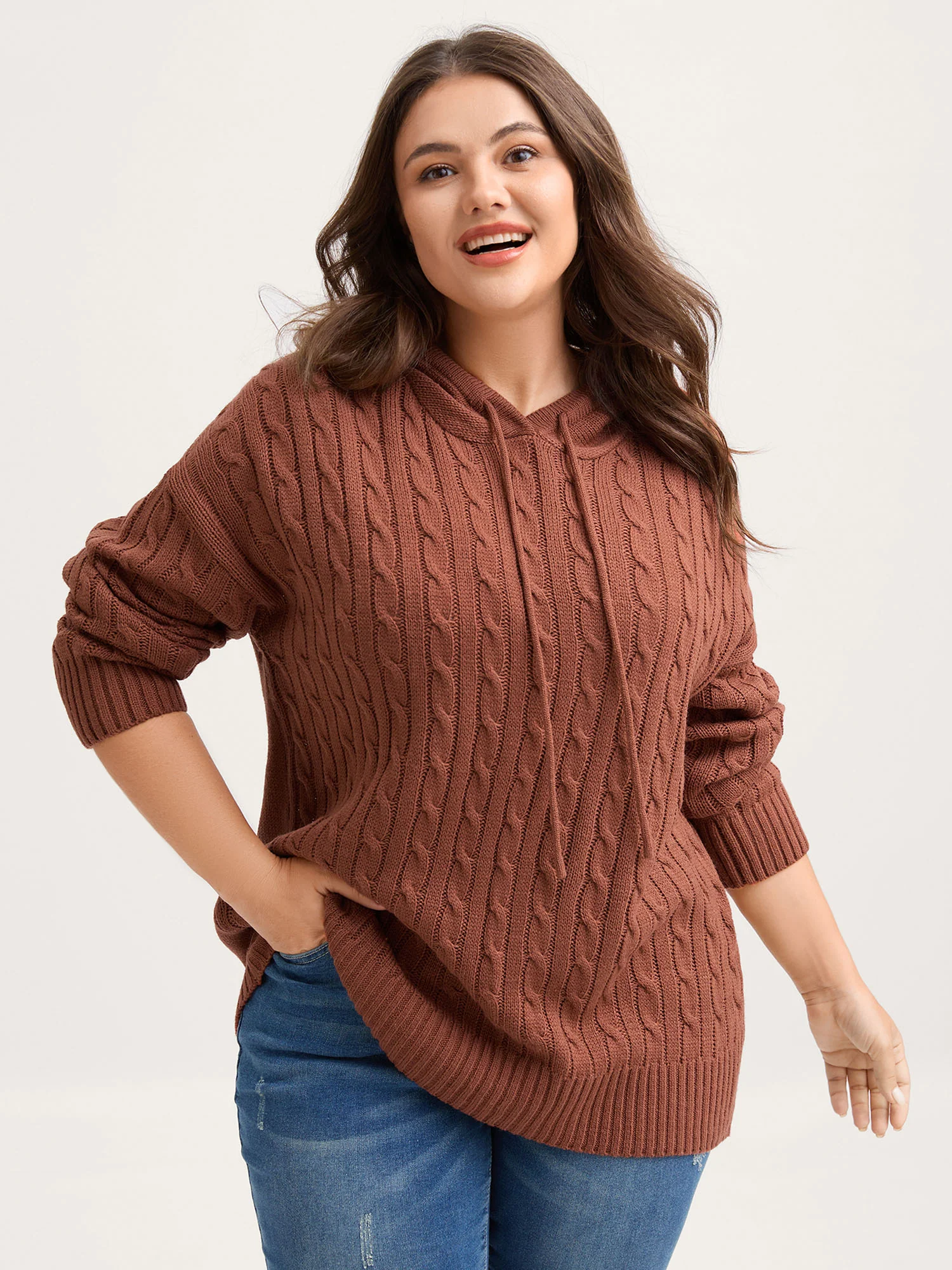 Textured Hooded Ribbed Hem Pullover