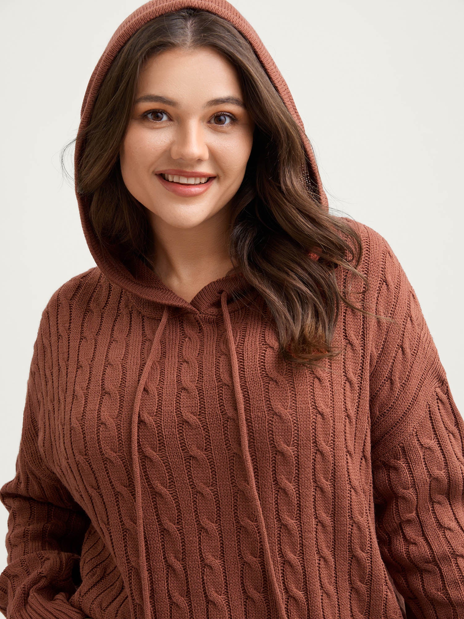 Textured Hooded Ribbed Hem Pullover - Image 2