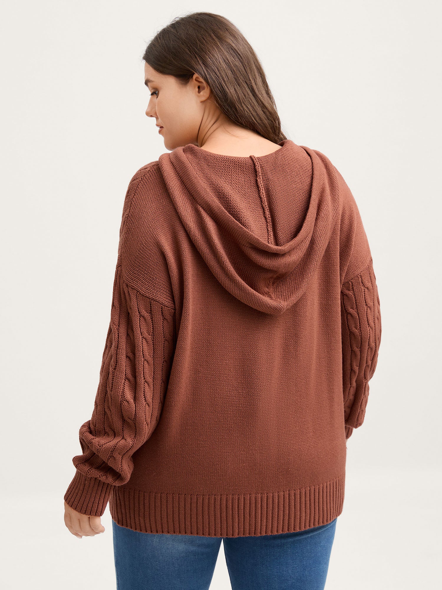 Textured Hooded Ribbed Hem Pullover - Image 4