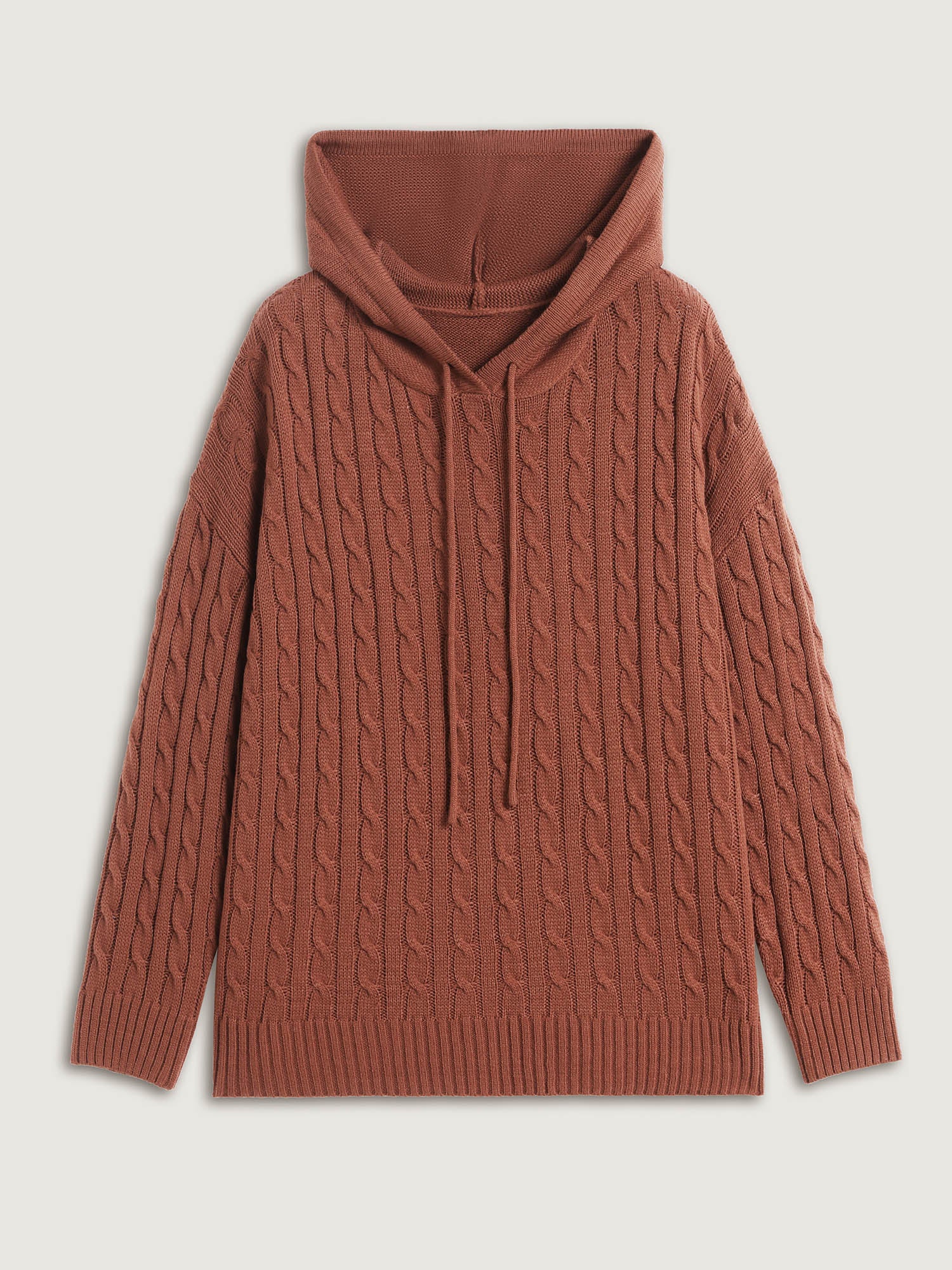 Textured Hooded Ribbed Hem Pullover - Image 7