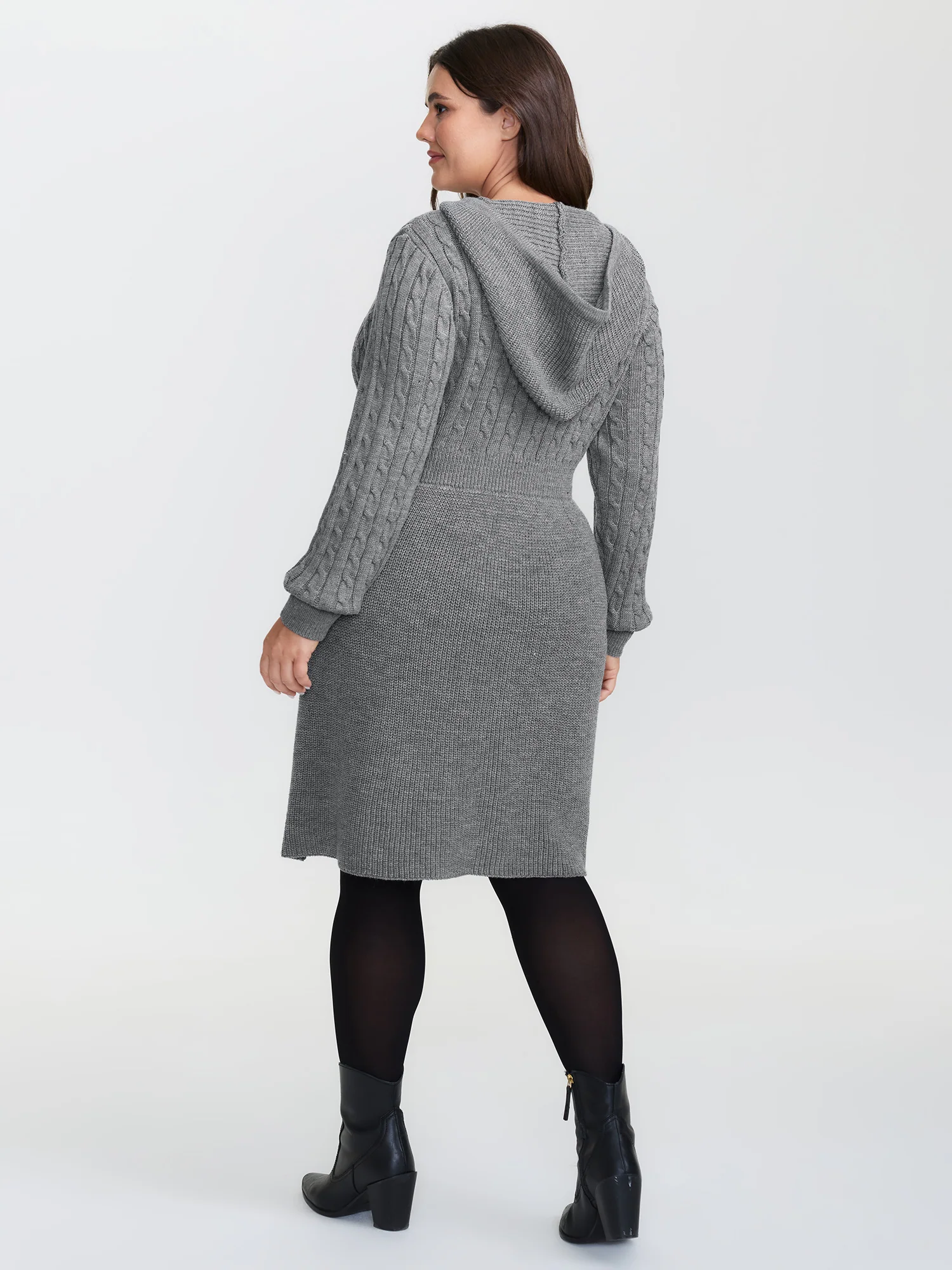 Textured Hooded Waist-Defining Sweater Dress - Image 4