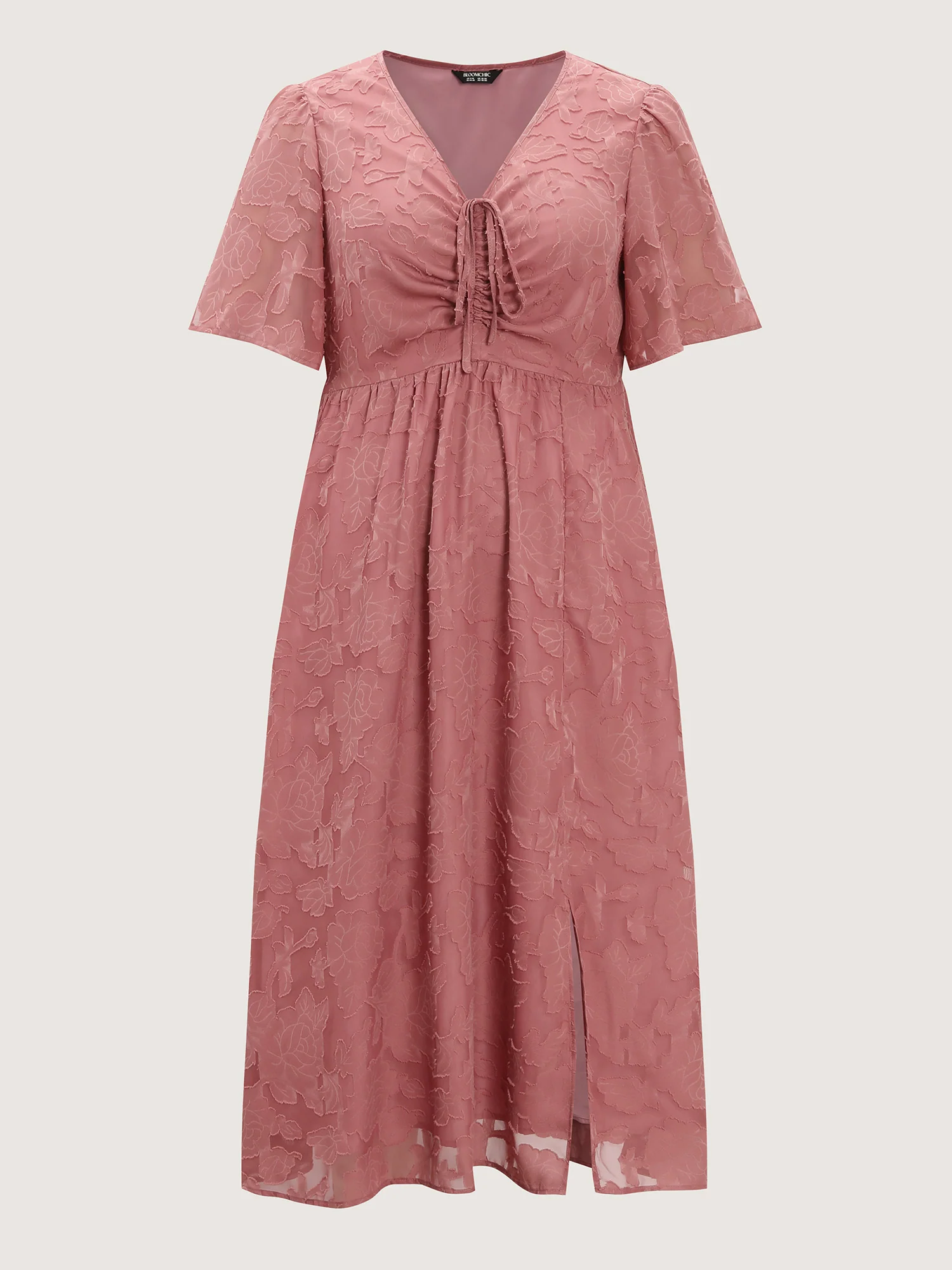 Textured Jacquard Drawstring Slit Midi Dress - Image 10