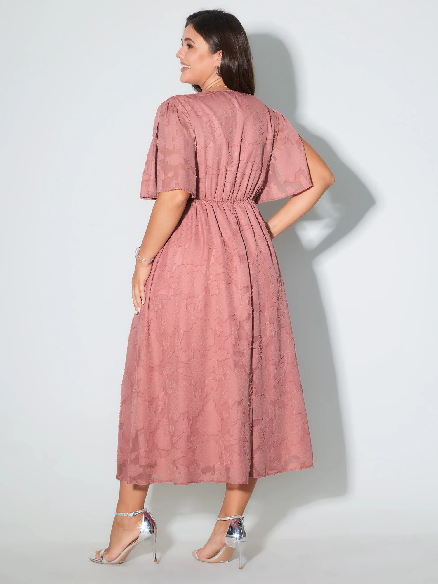 Textured Jacquard Drawstring Slit Midi Dress - Image 7