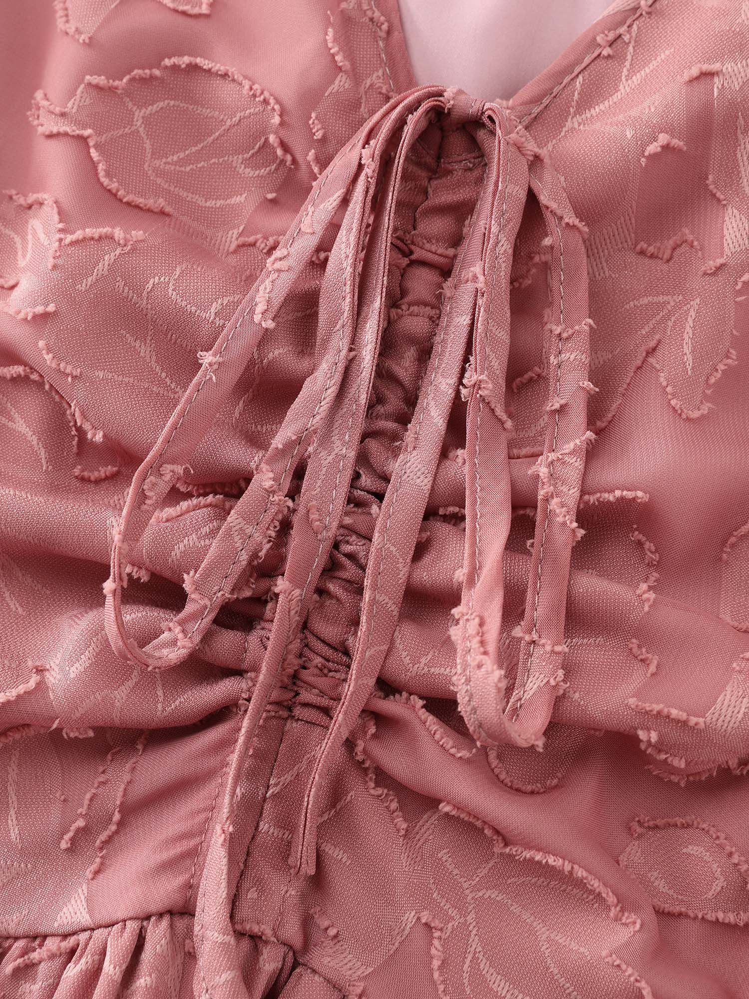 Textured Jacquard Drawstring Slit Midi Dress - Image 8
