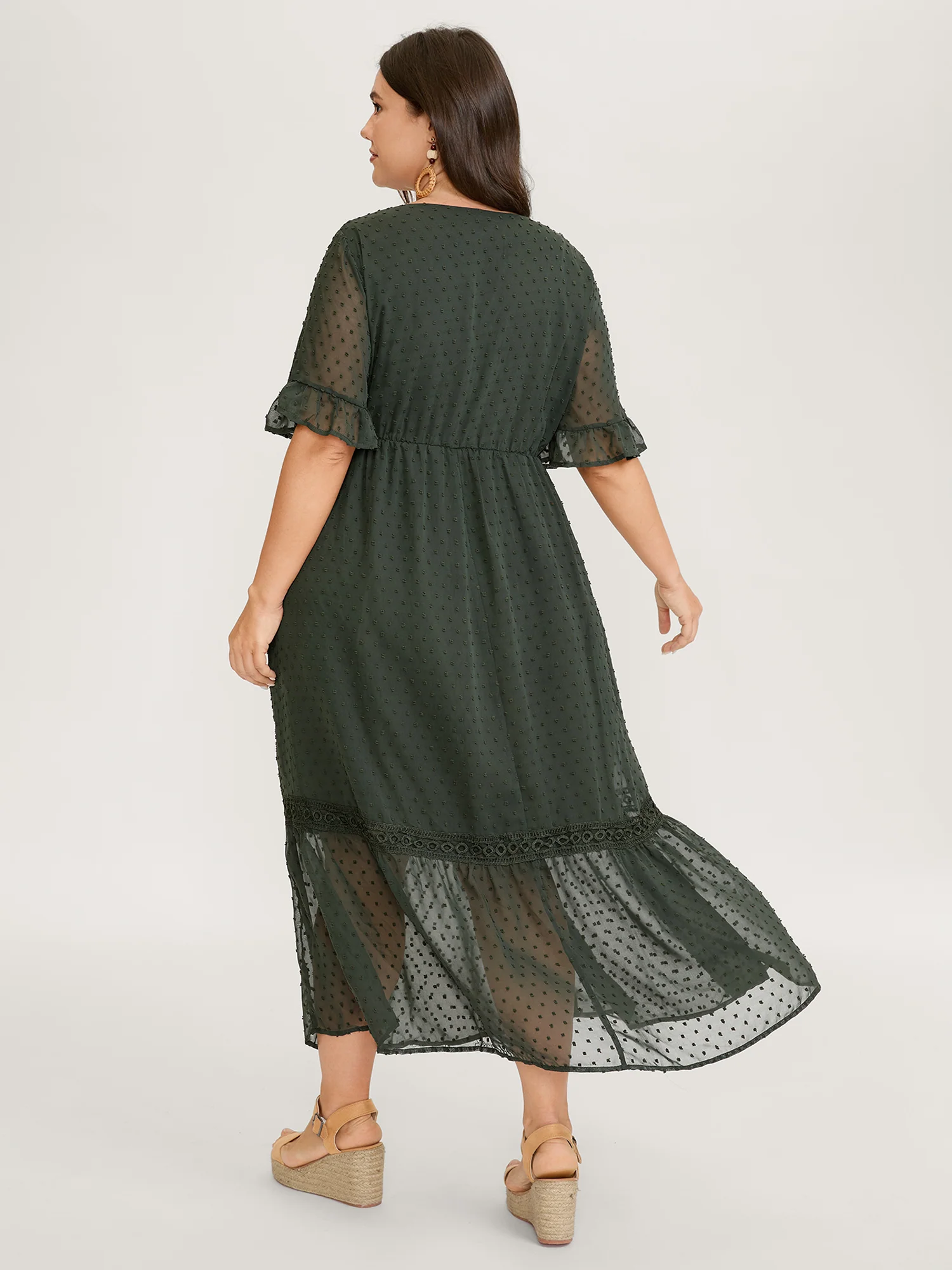Textured Jacquard Lace Trim Ruffled Maxi Dress - Image 4