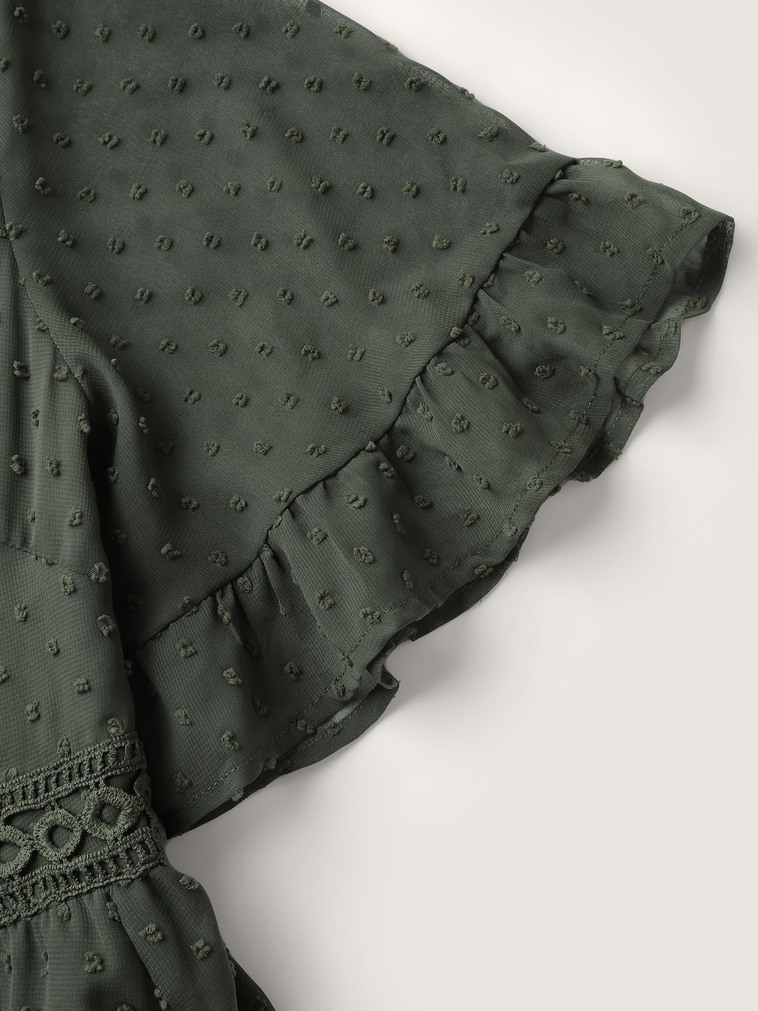 Textured Jacquard Lace Trim Ruffled Maxi Dress - Image 5