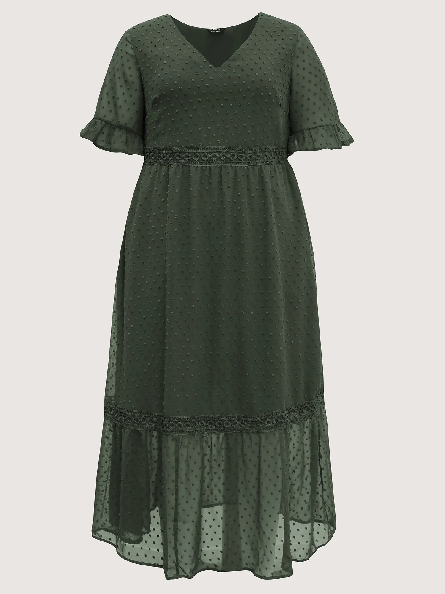 Textured Jacquard Lace Trim Ruffled Maxi Dress - Image 7