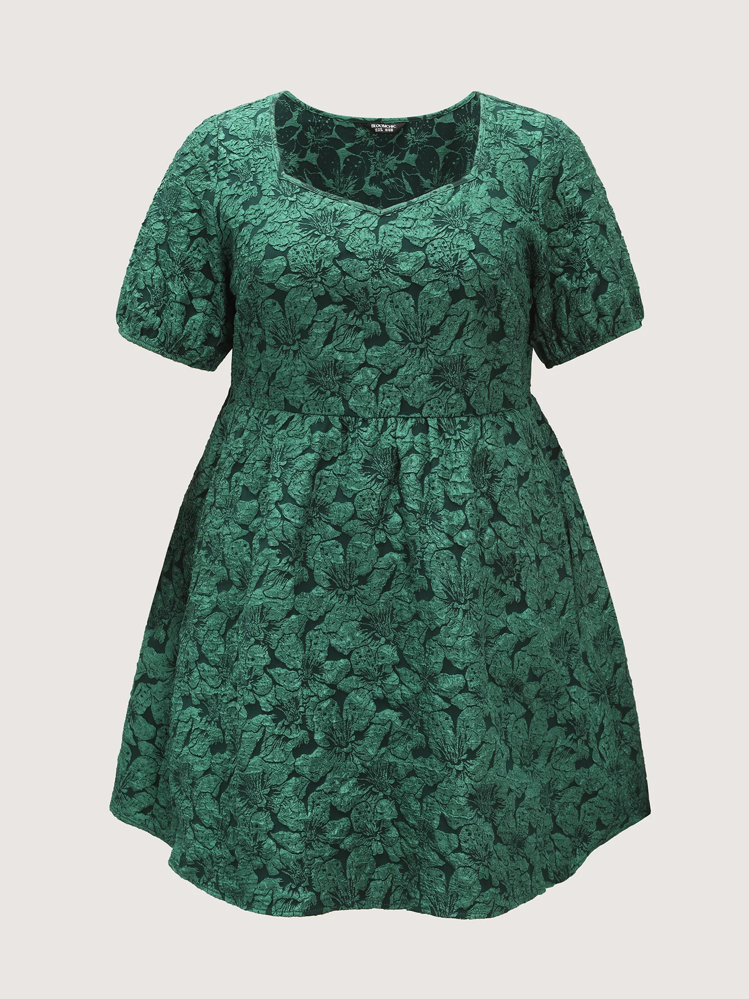 Textured Jacquard Puffy Sleeve Knee Dress - Image 7
