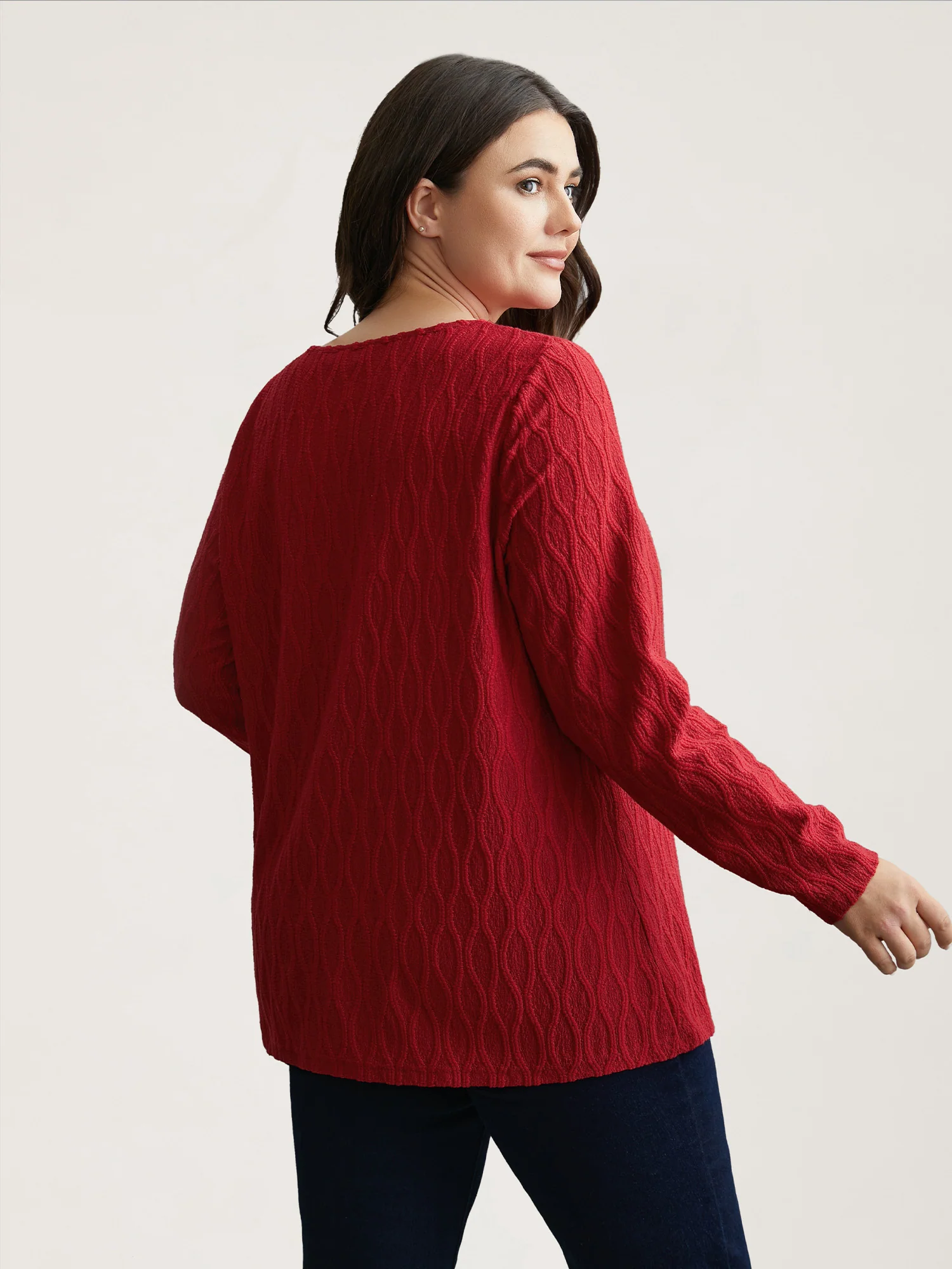 Textured Keyhole Gathered Knit Top - Image 4