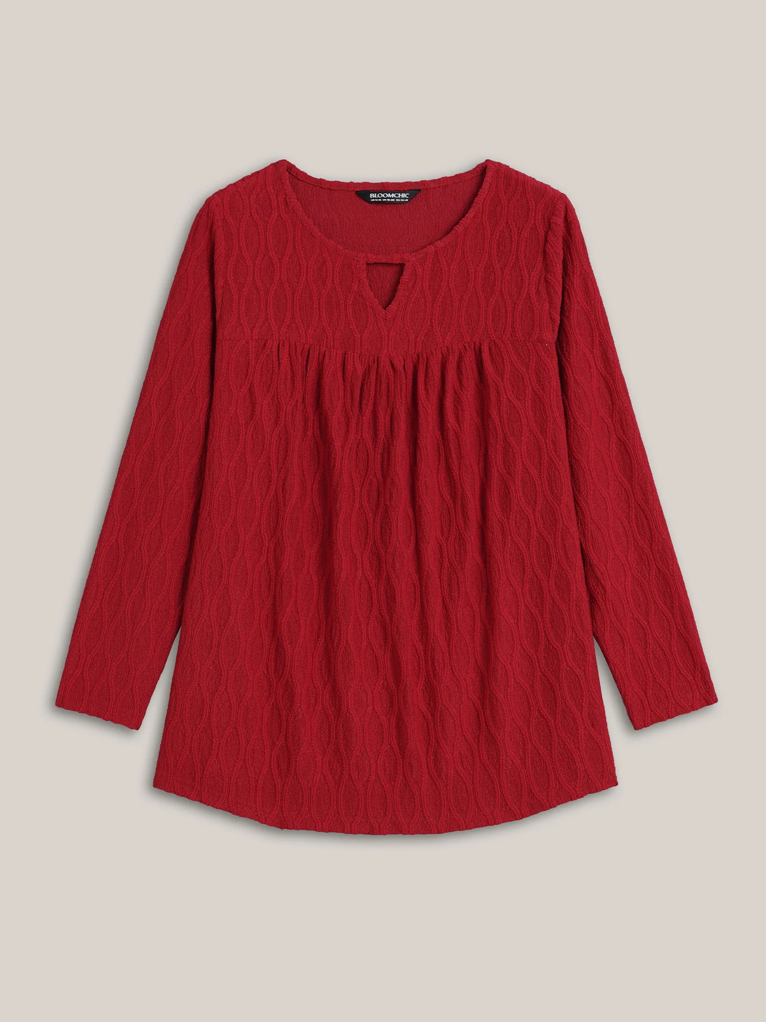 Textured Keyhole Gathered Knit Top - Image 8